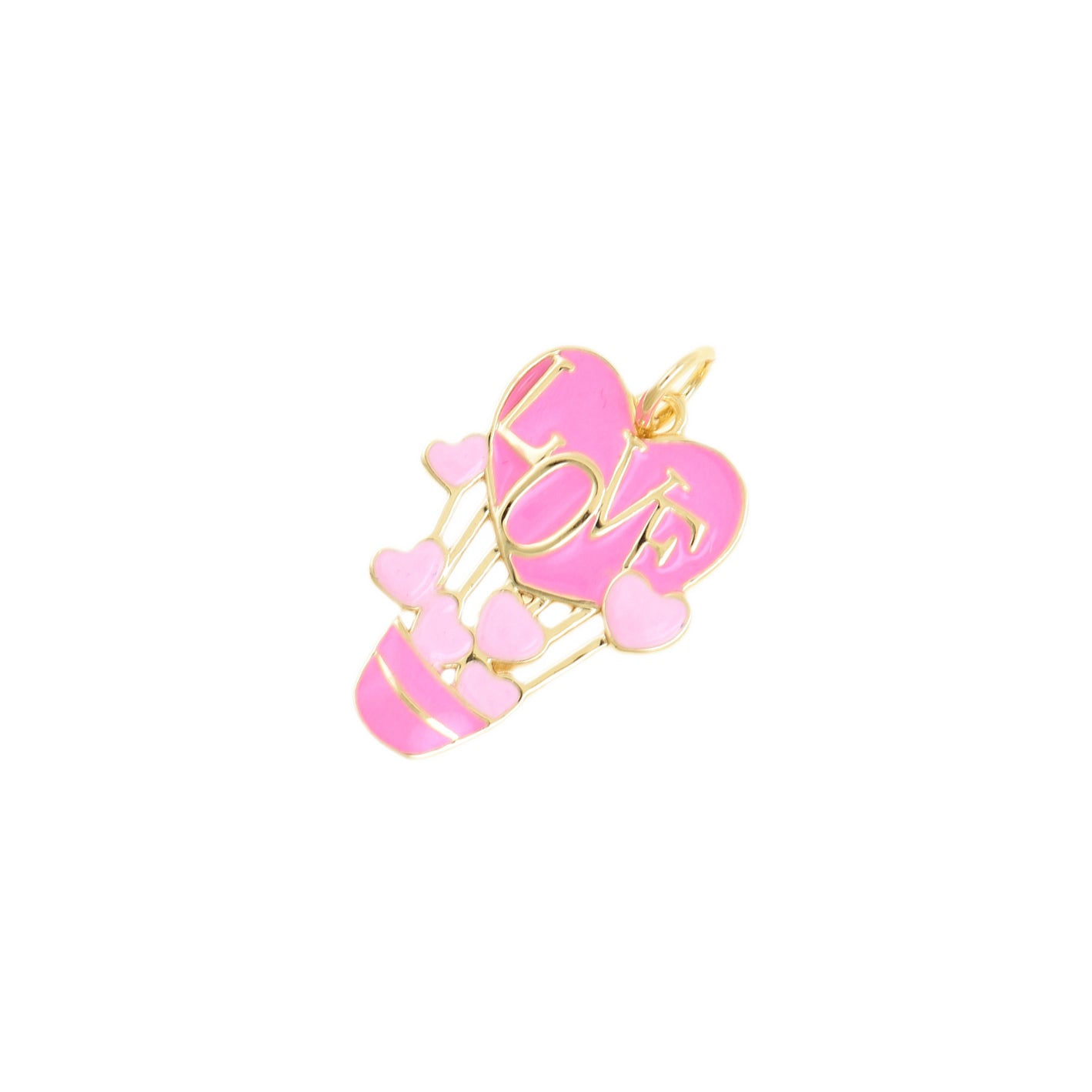 Pink Heart Hot Air Balloon Pendant With LOVE Text 14.5x21.5mm
