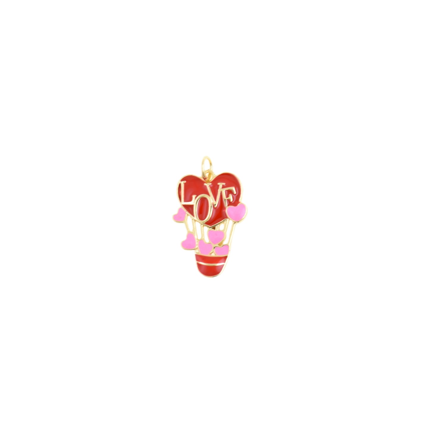 Pink Heart Hot Air Balloon Pendant With LOVE Text 14.5x21.5mm