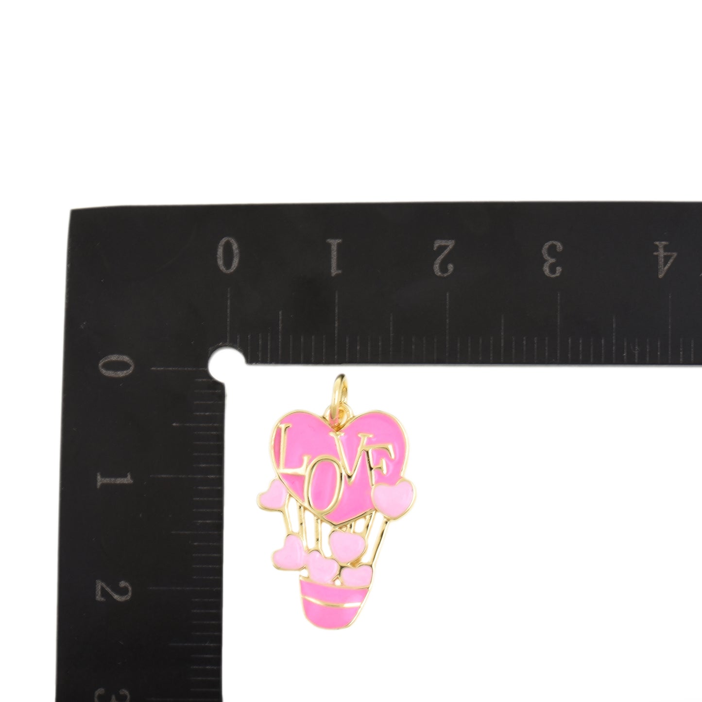 Pink Heart Hot Air Balloon Pendant With LOVE Text 14.5x21.5mm