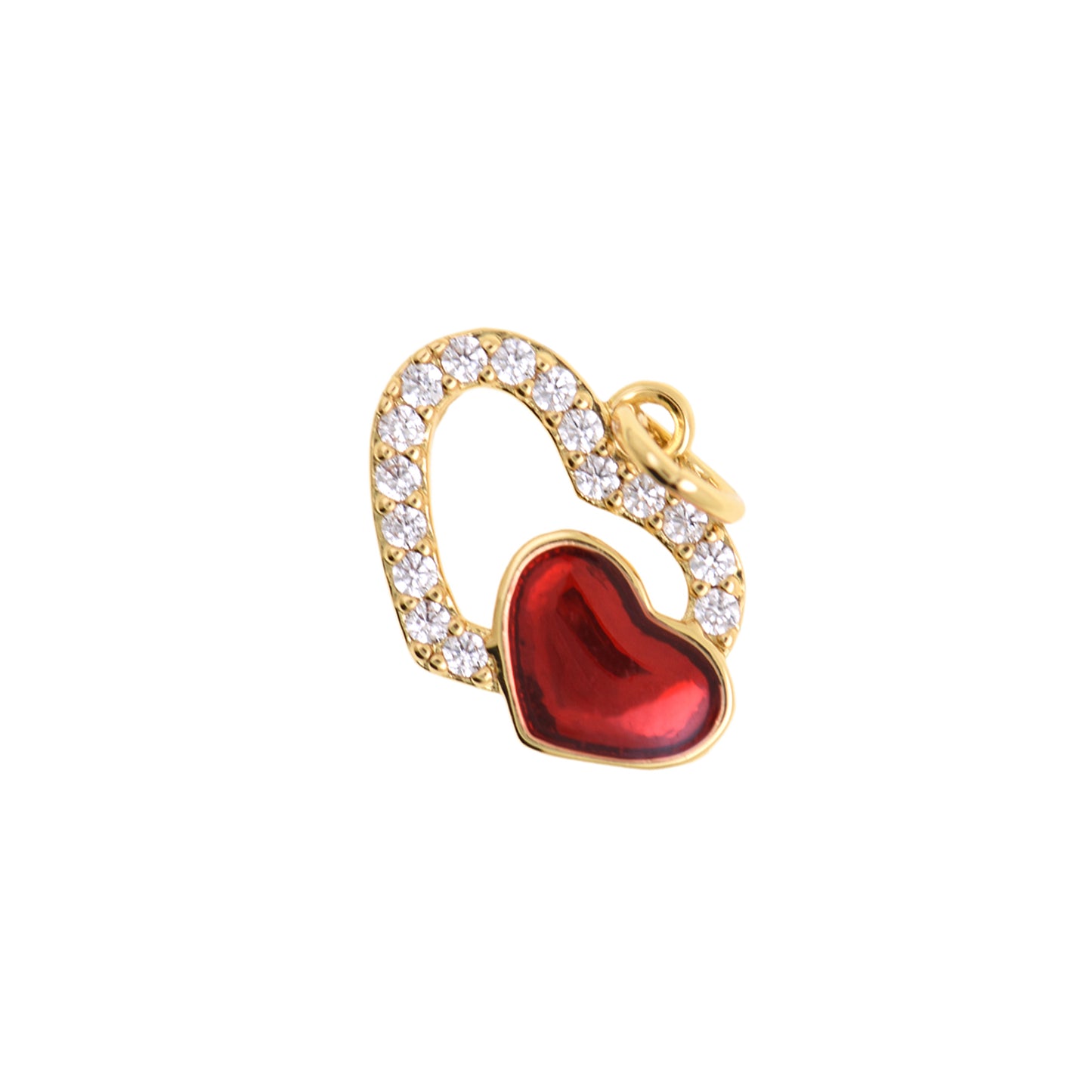 Hollow Crystal Heart Charm With Pink Love Accent 17.2x14.6mm