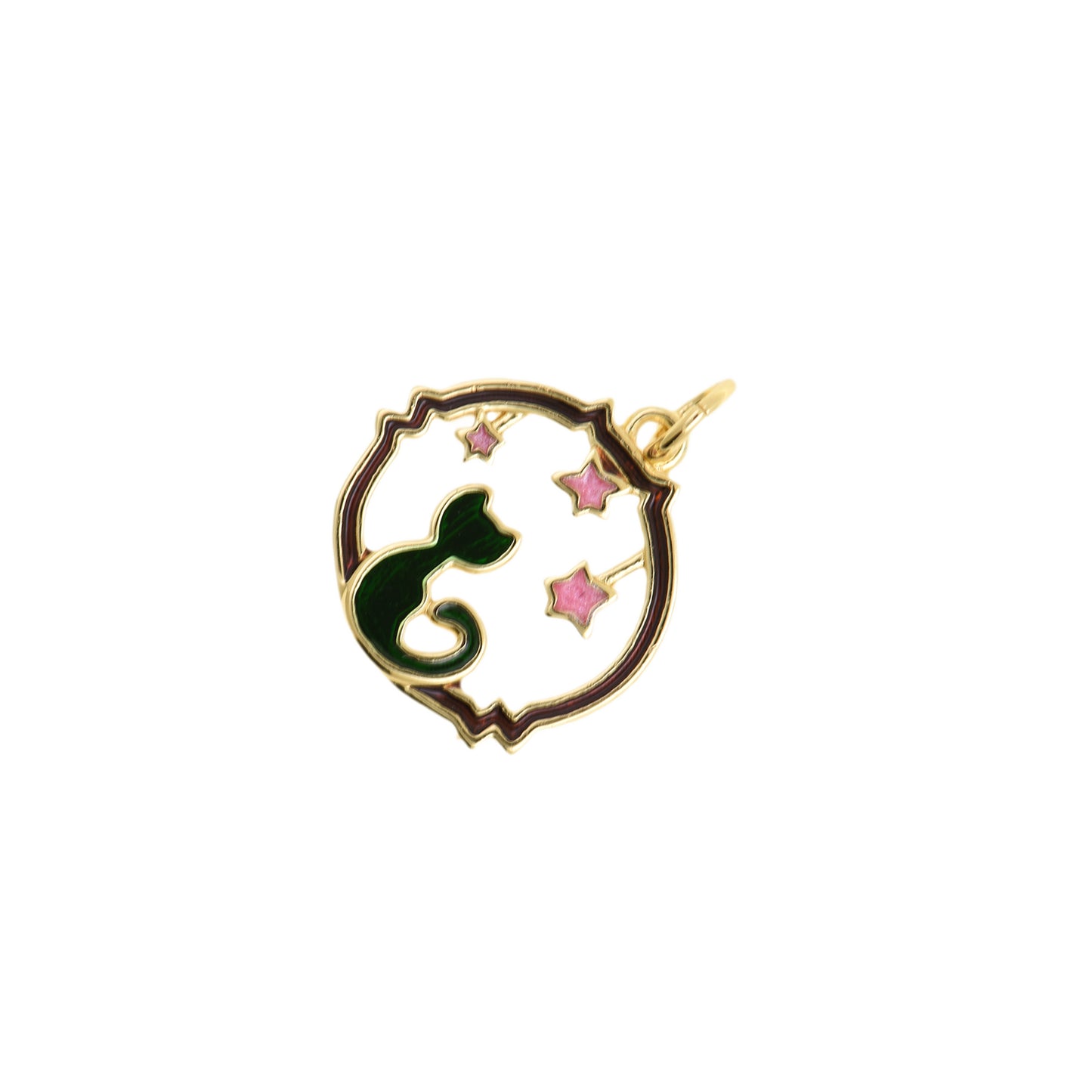 Enamel Cat And Stars Pendant 15.5x16.4mm