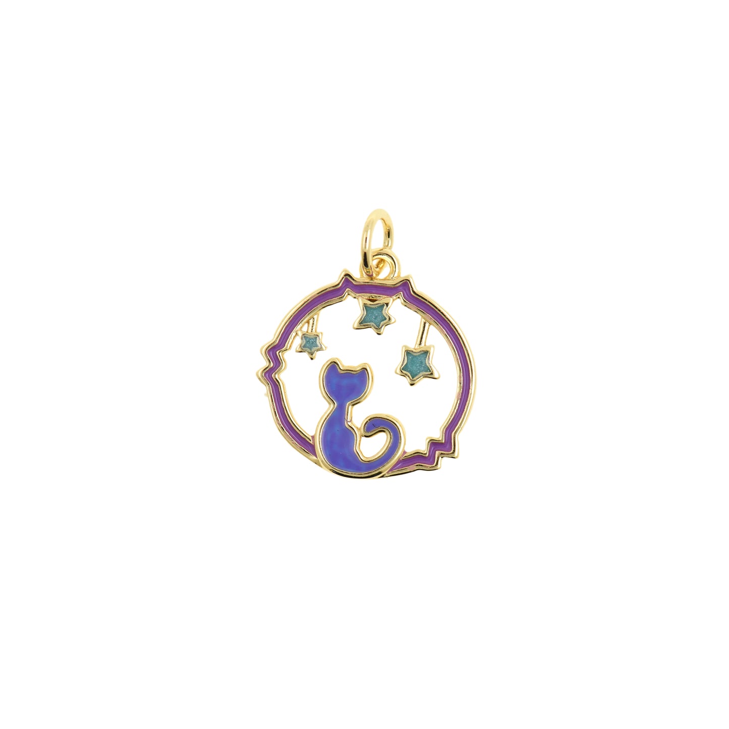 Enamel Cat And Stars Pendant 15.5x16.4mm