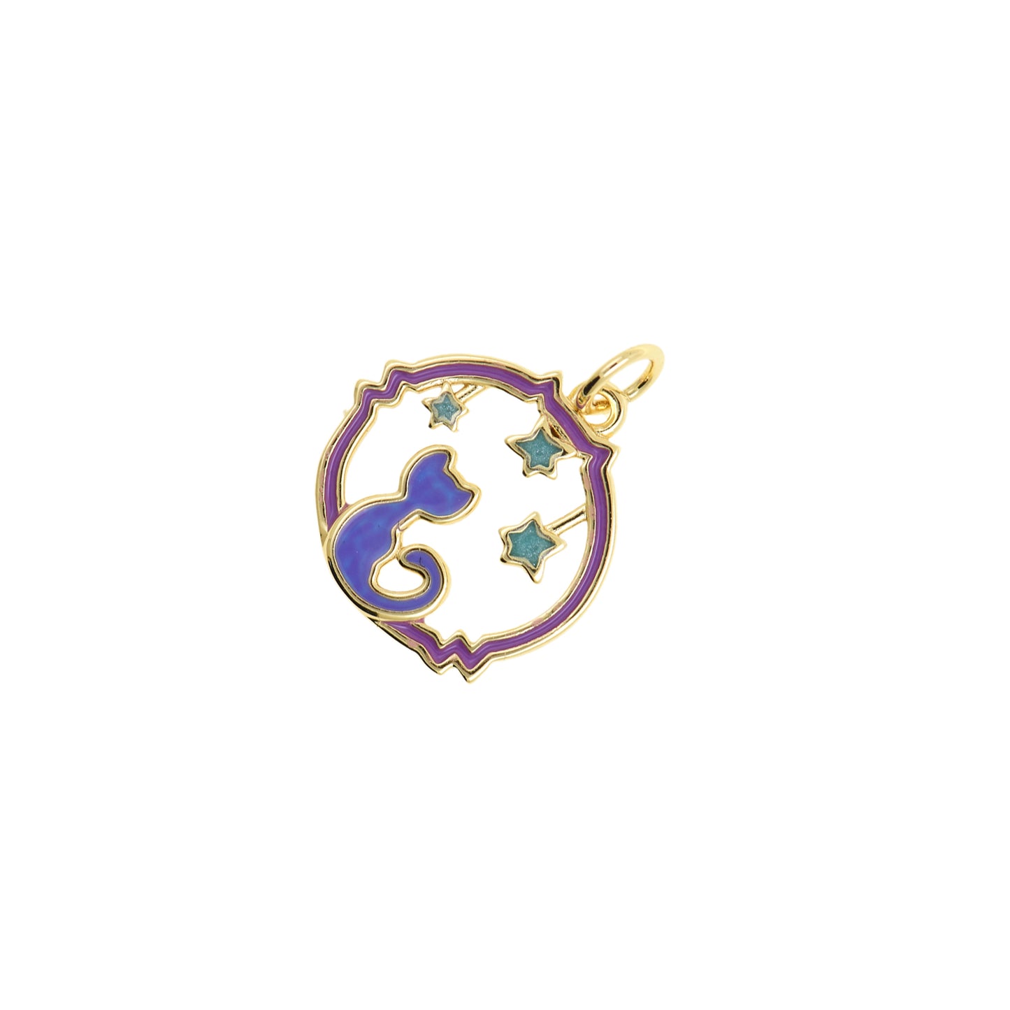 Enamel Cat And Stars Pendant 15.5x16.4mm