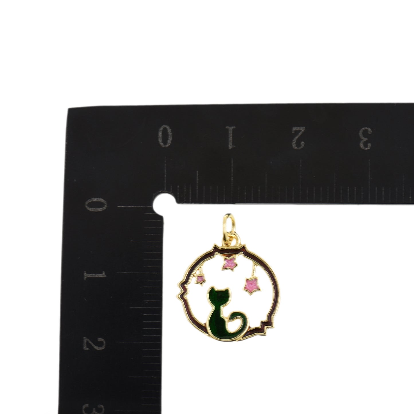 Enamel Cat And Stars Pendant 15.5x16.4mm