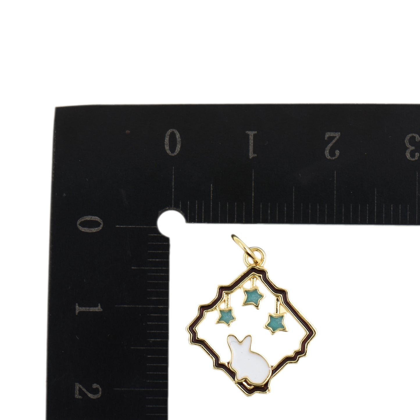 White Bunny And Stars Pendant 16.4x18.6mm