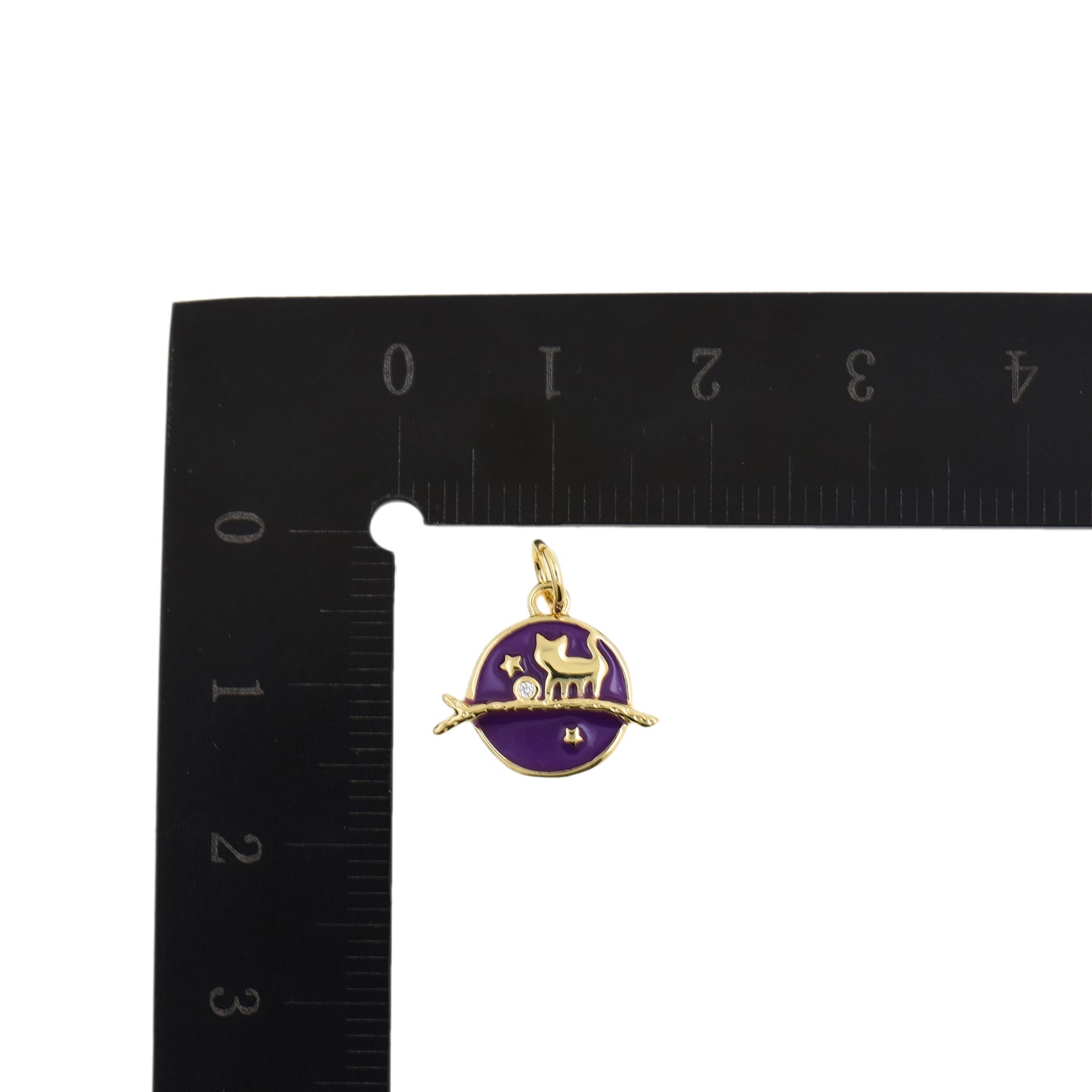 Enamel Night Cat Pendant With Stars 14.6x12.6mm