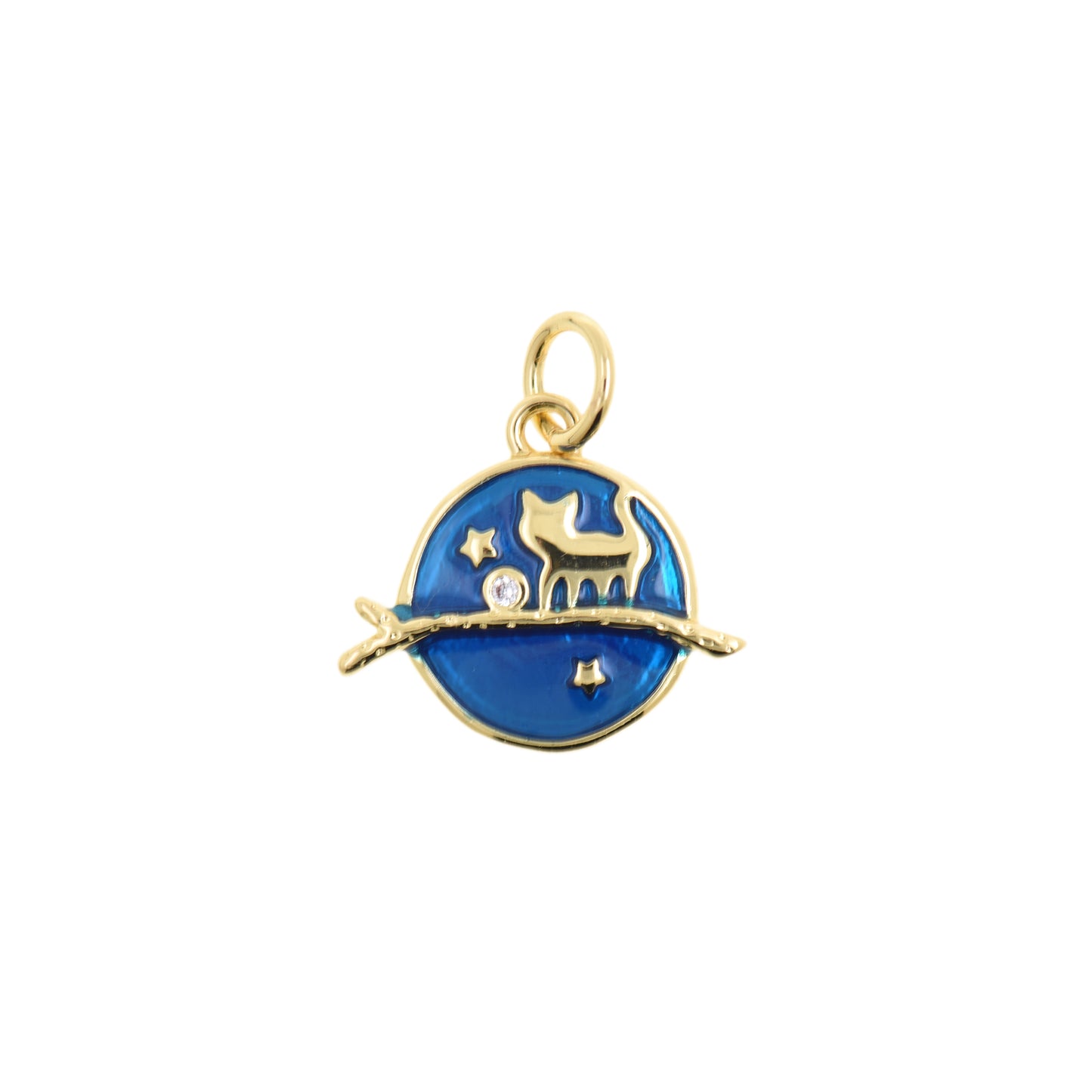 Enamel Night Cat Pendant With Stars 14.6x12.6mm