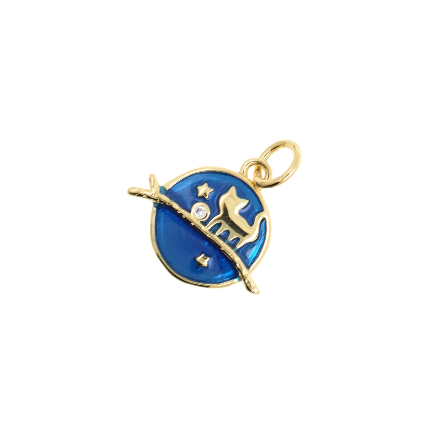Enamel Night Cat Pendant With Stars 14.6x12.6mm