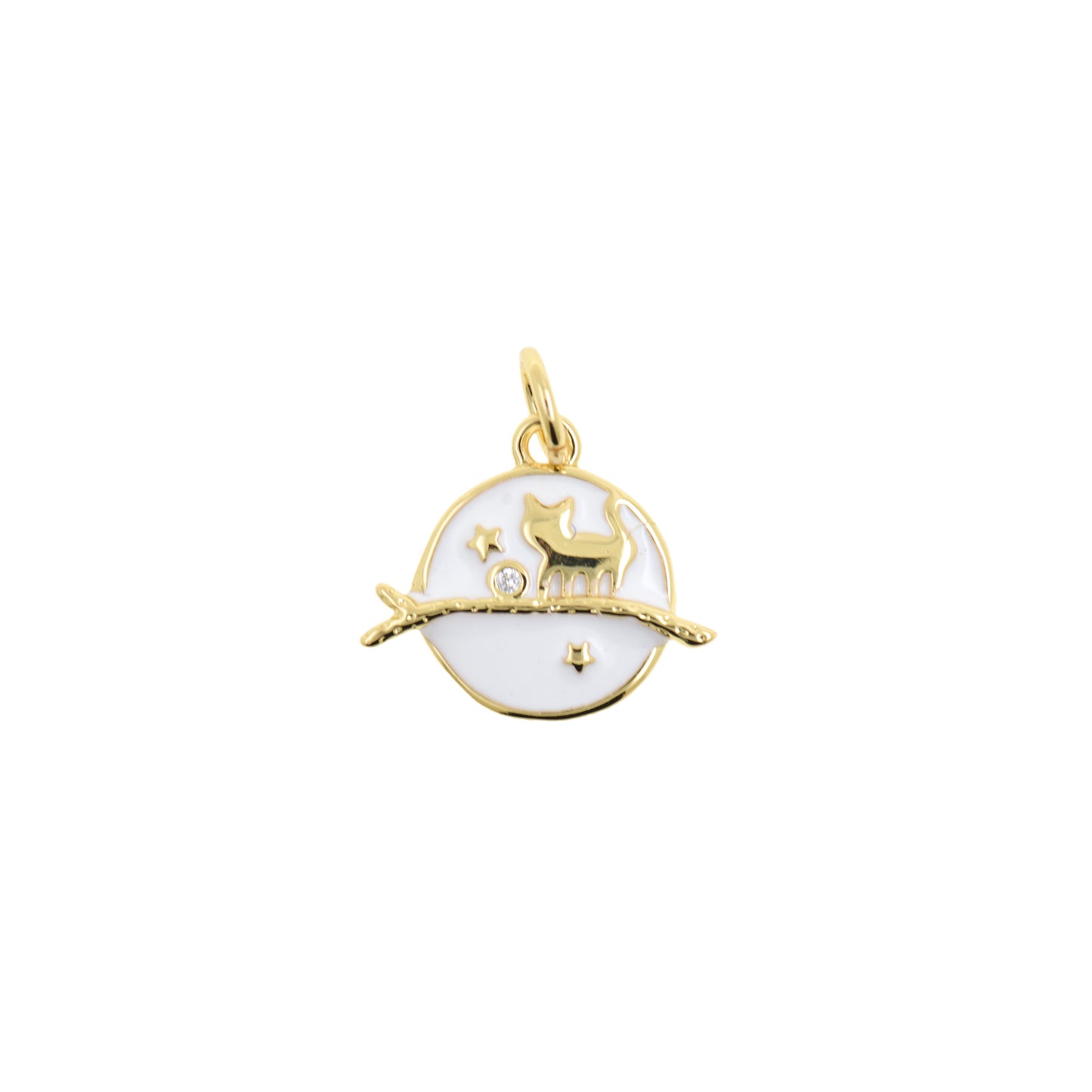 Enamel Night Cat Pendant With Stars 14.6x12.6mm