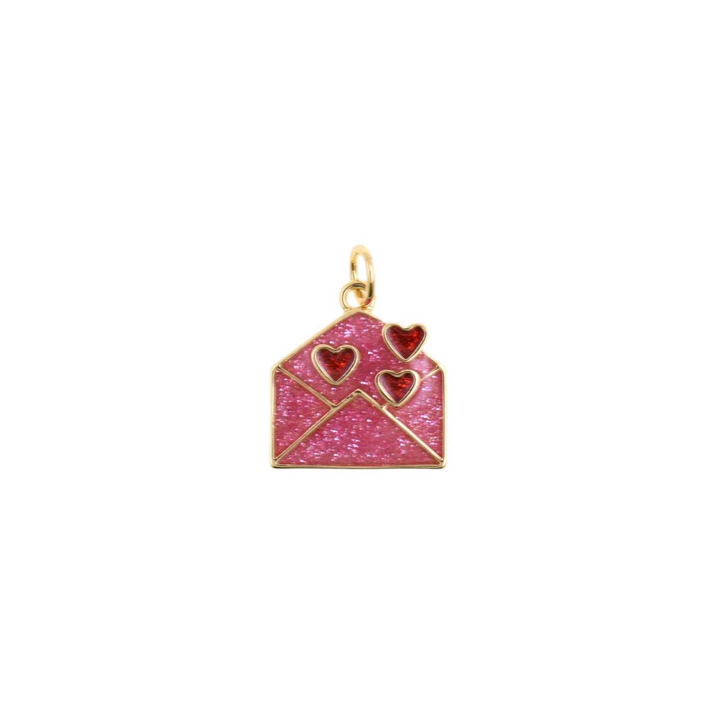 Love Letter Envelope Pendant With Red Hearts 14x14.8mm