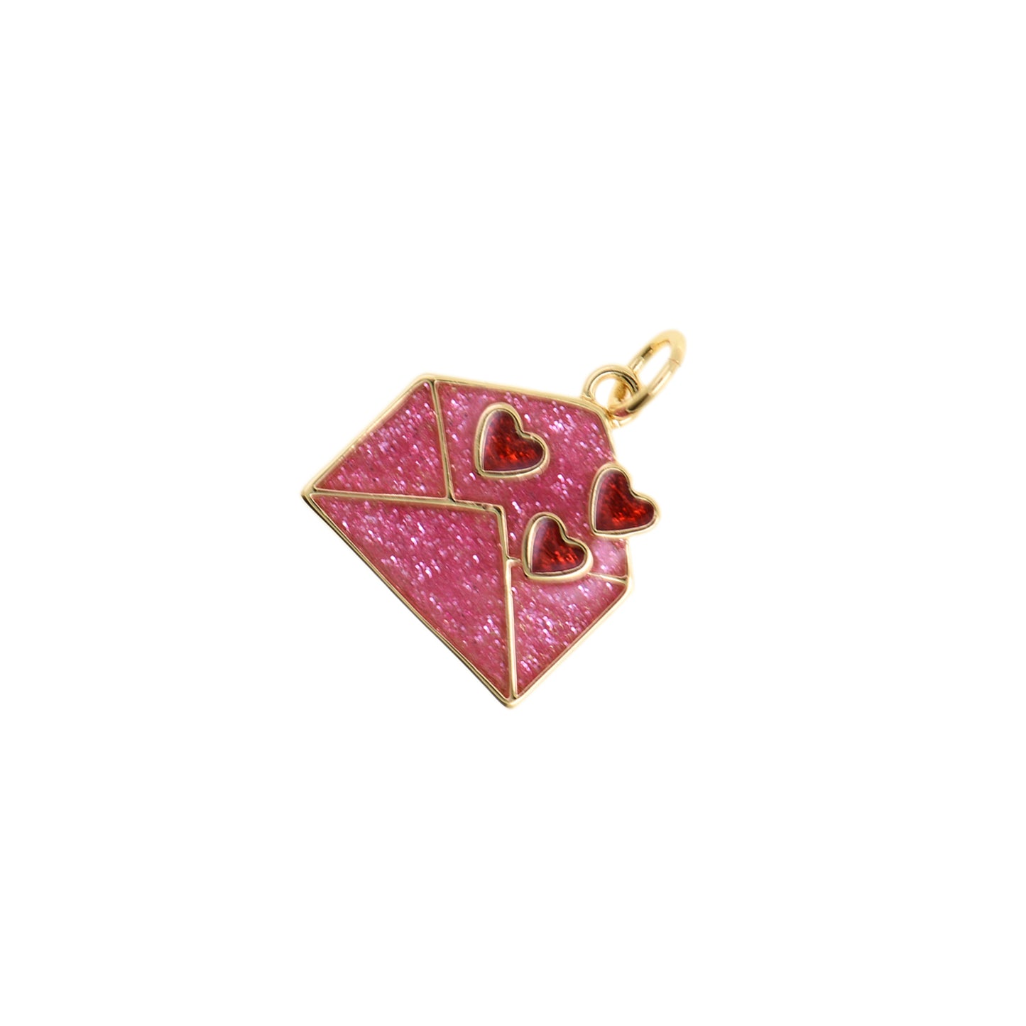 Love Letter Envelope Pendant With Red Hearts 14x14.8mm