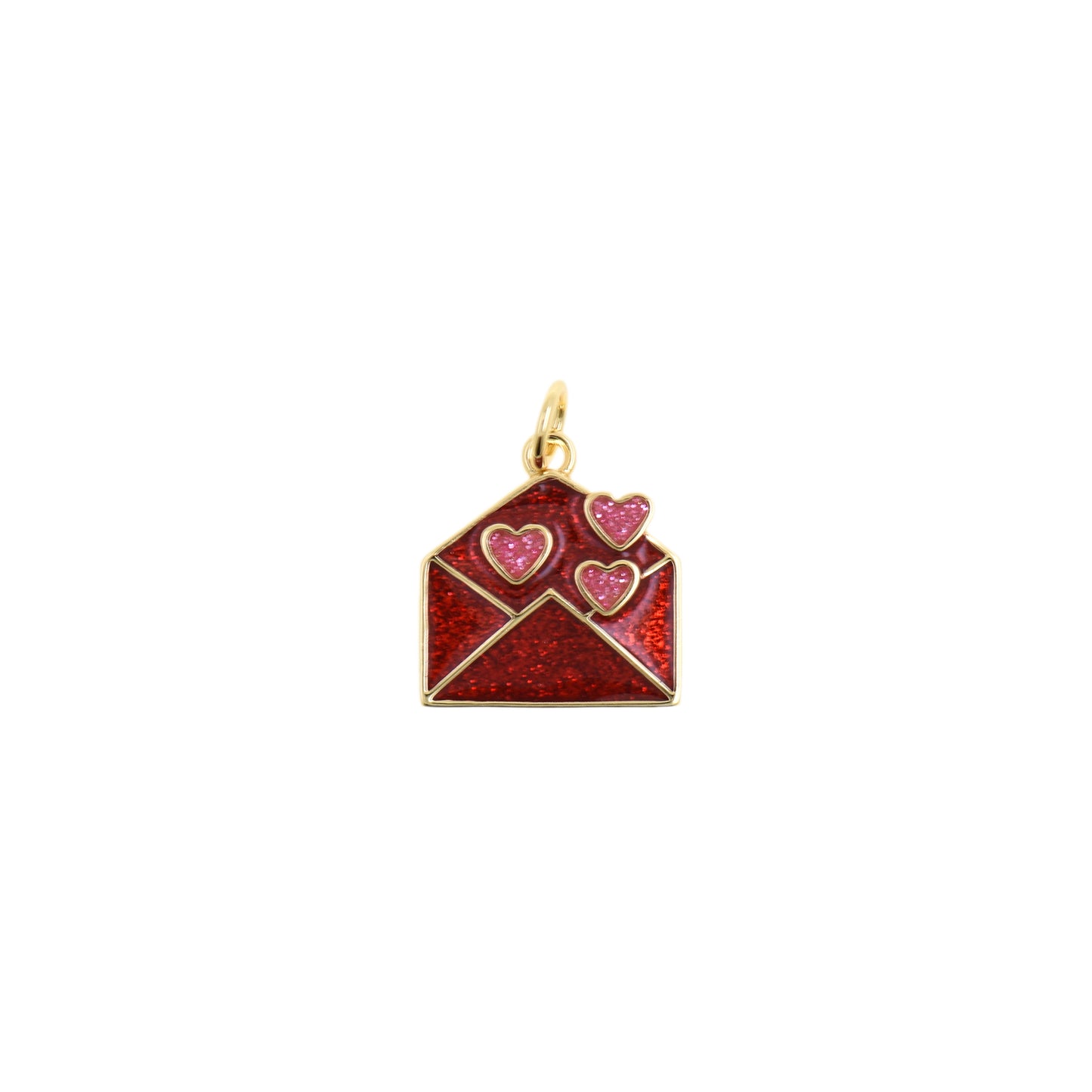 Love Letter Envelope Pendant With Red Hearts 14x14.8mm
