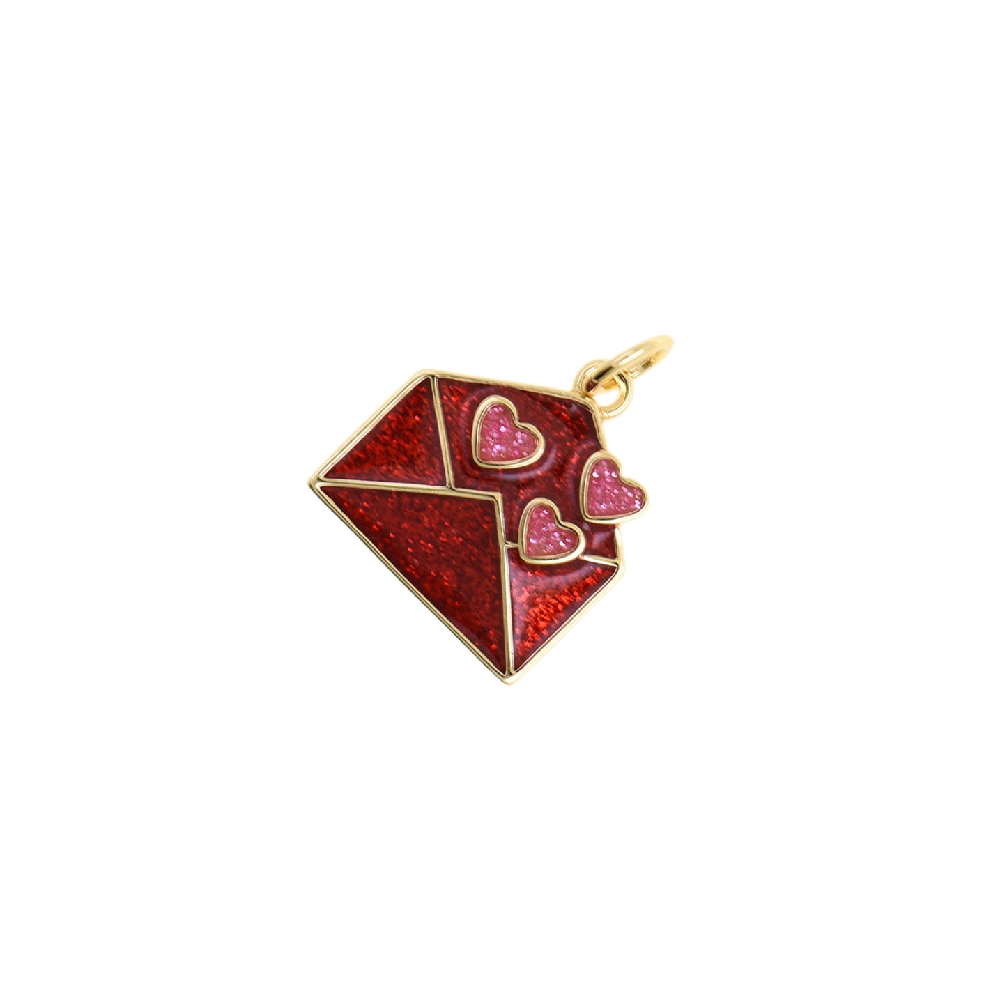 Love Letter Envelope Pendant With Red Hearts 14x14.8mm