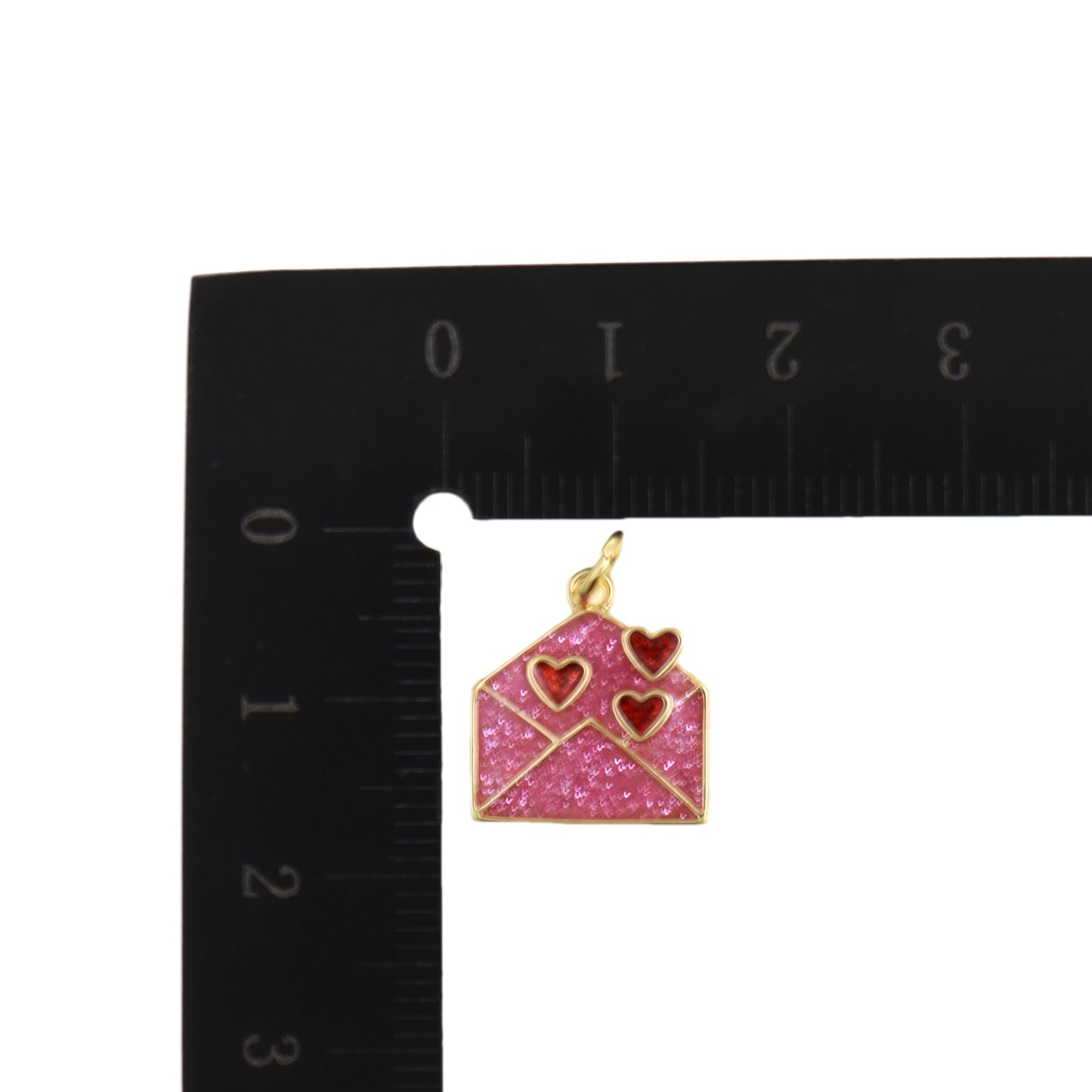 Love Letter Envelope Pendant With Red Hearts 14x14.8mm