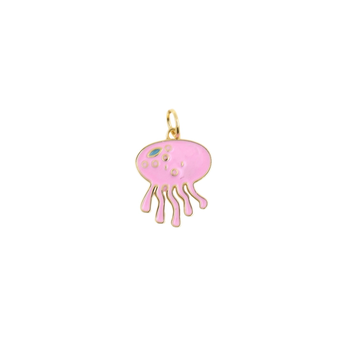 Adorable Pink Jellyfish Pendant with Gold Trim 12.5x16.5mm