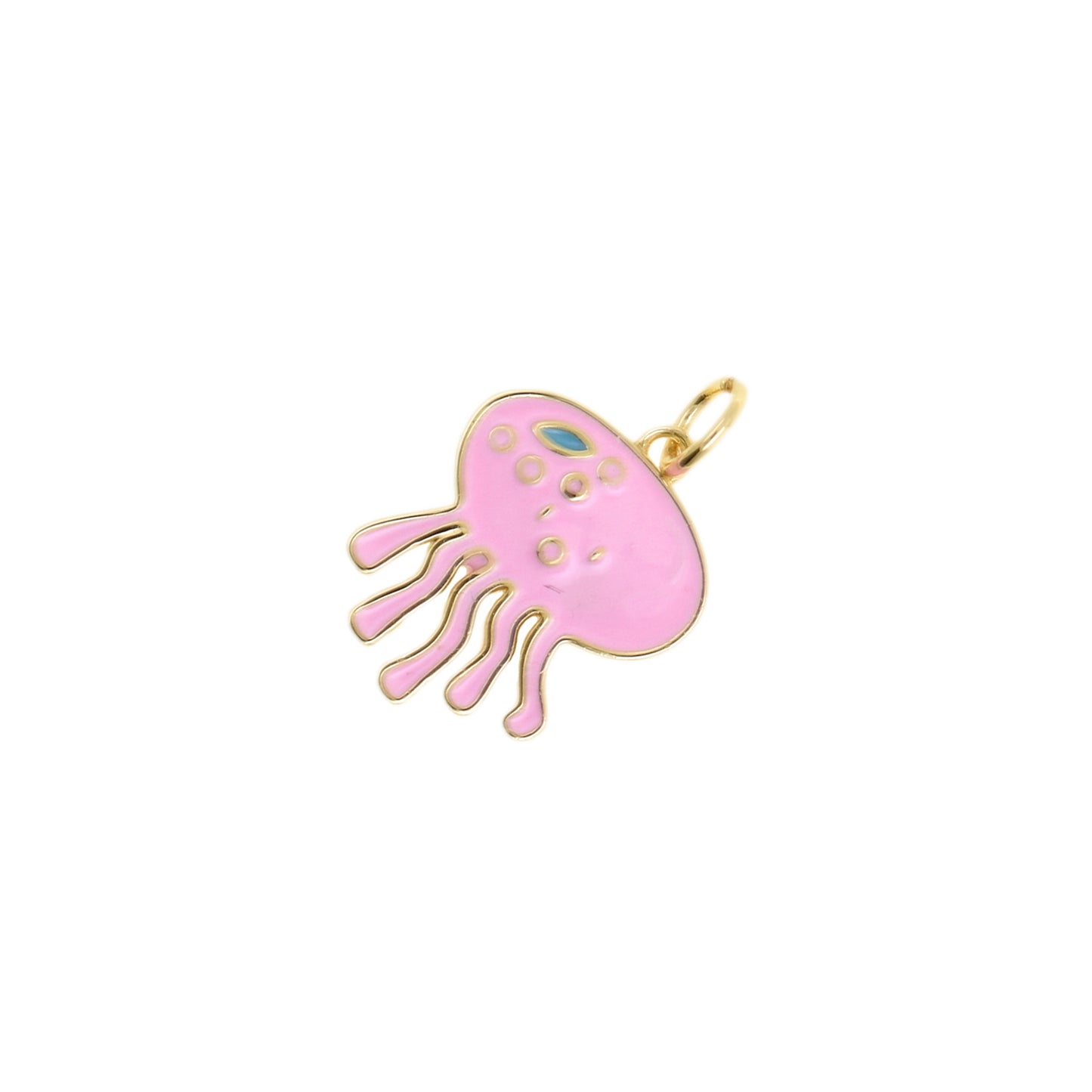 Adorable Pink Jellyfish Pendant with Gold Trim 12.5x16.5mm