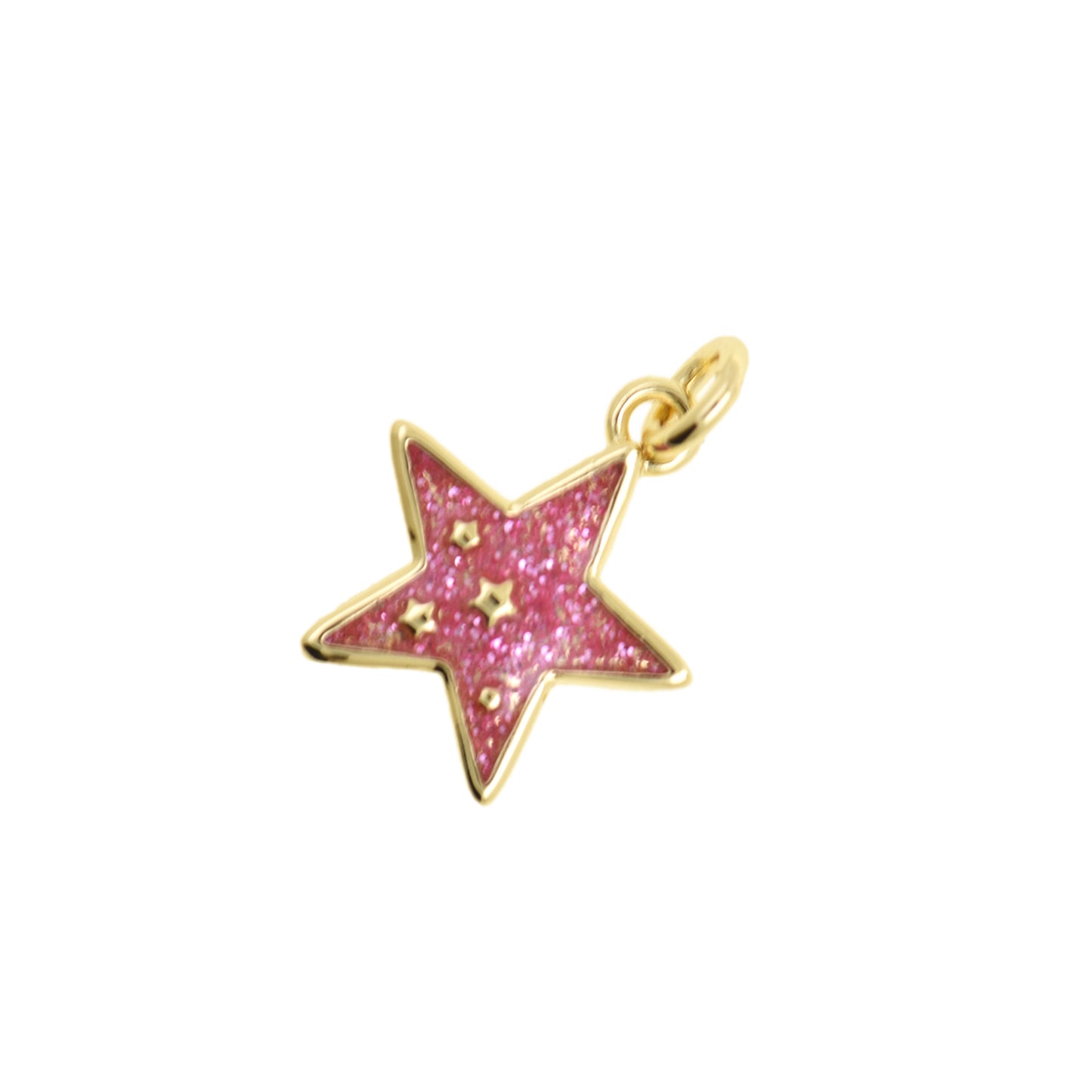 Enchanting Glittery Pink Star Pendant 12x10.4mm