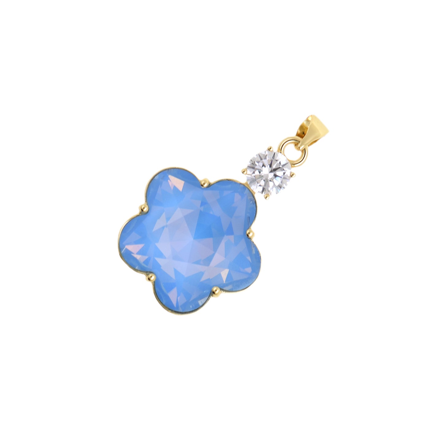 Exquisite Floral Pendant with Gold Border and Gem 19.2x28.2mm
