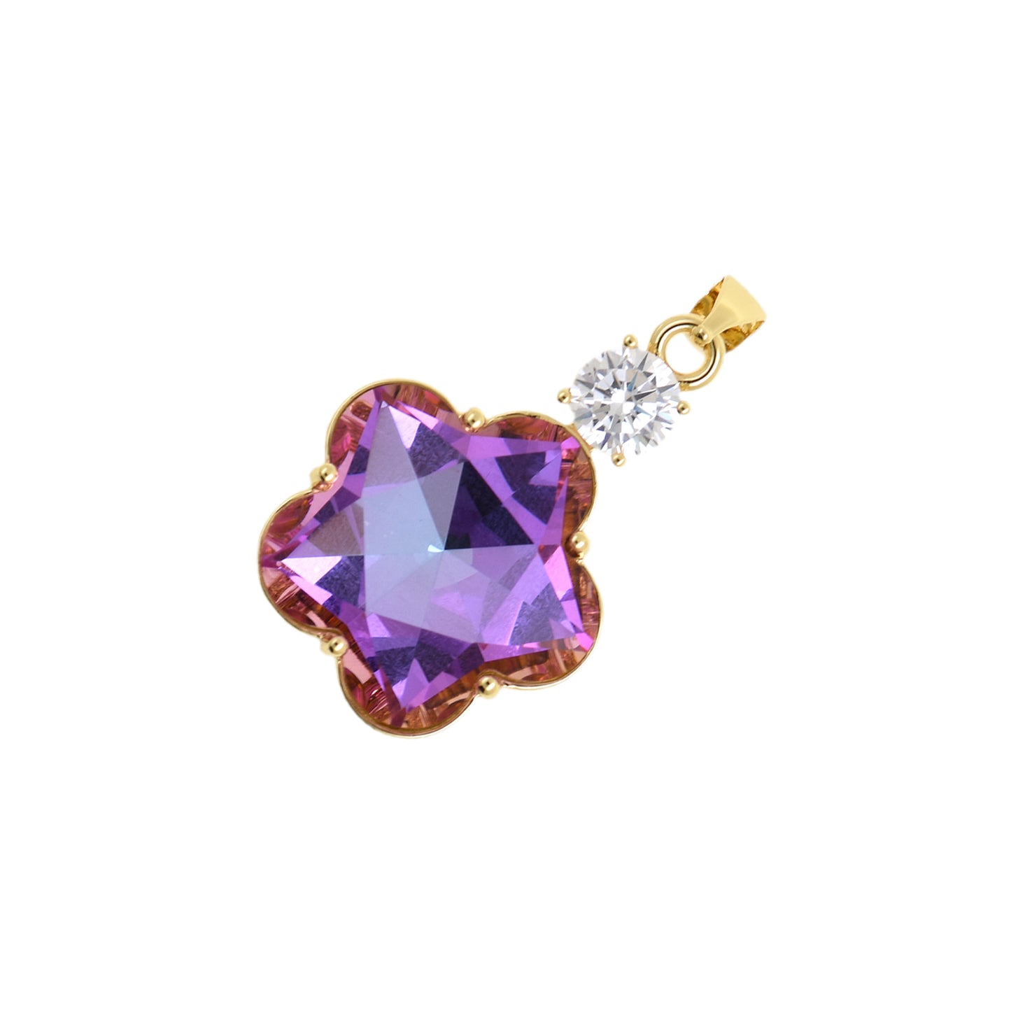 Exquisite Floral Pendant with Gold Border and Gem 19.2x28.2mm