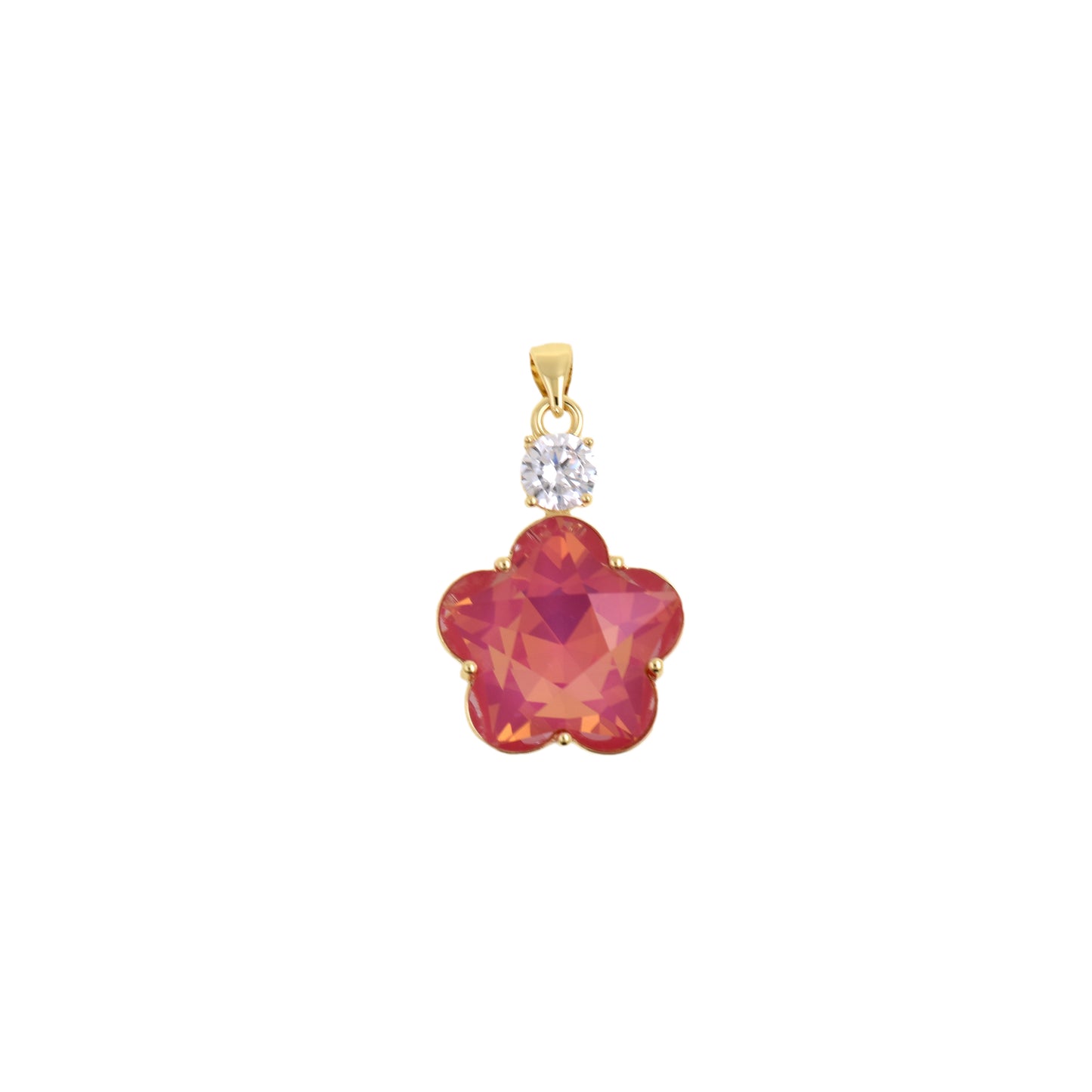 Exquisite Floral Pendant with Gold Border and Gem 19.2x28.2mm