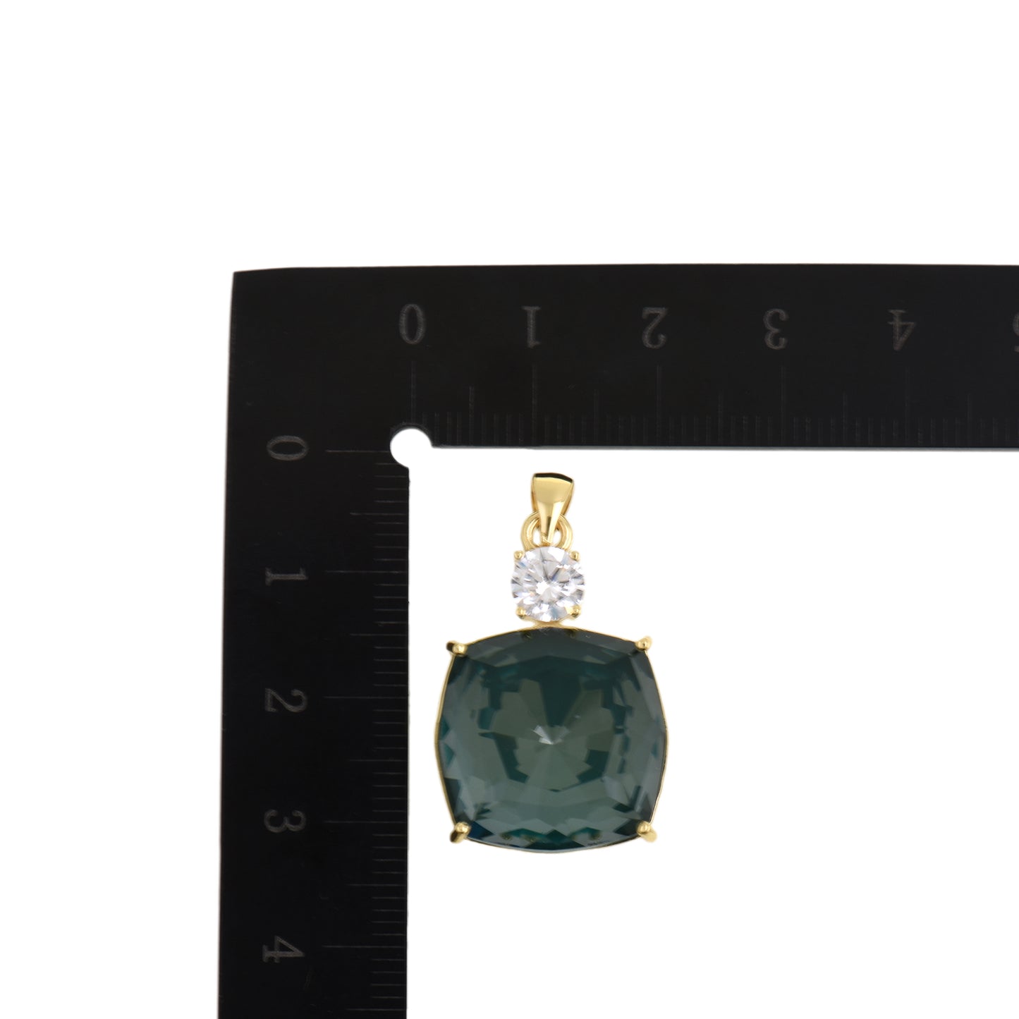 Chic Deep Square Pendant, Gold-Edged with Crystal Top 18.7x28.1mm