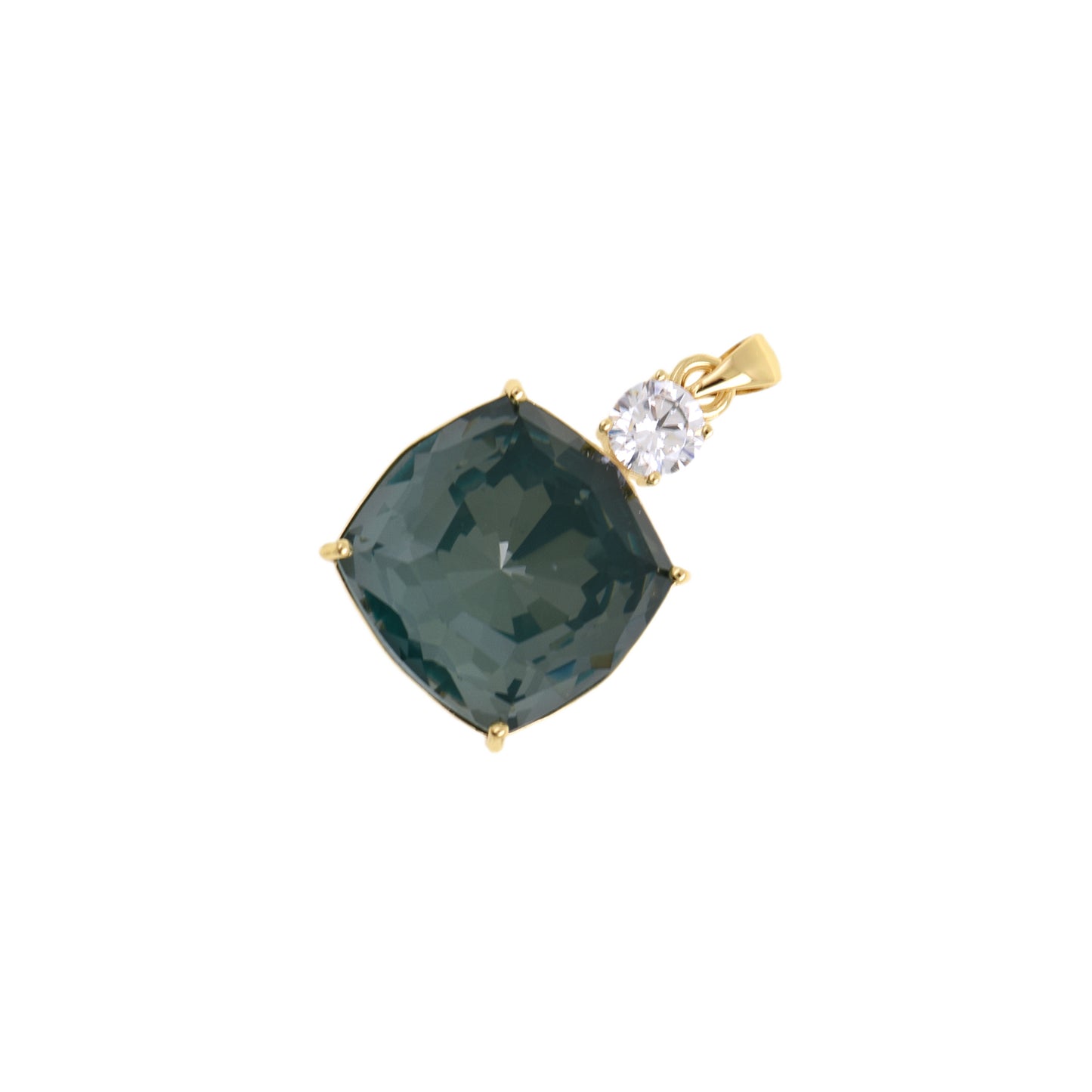 Chic Deep Square Pendant, Gold-Edged with Crystal Top 18.7x28.1mm