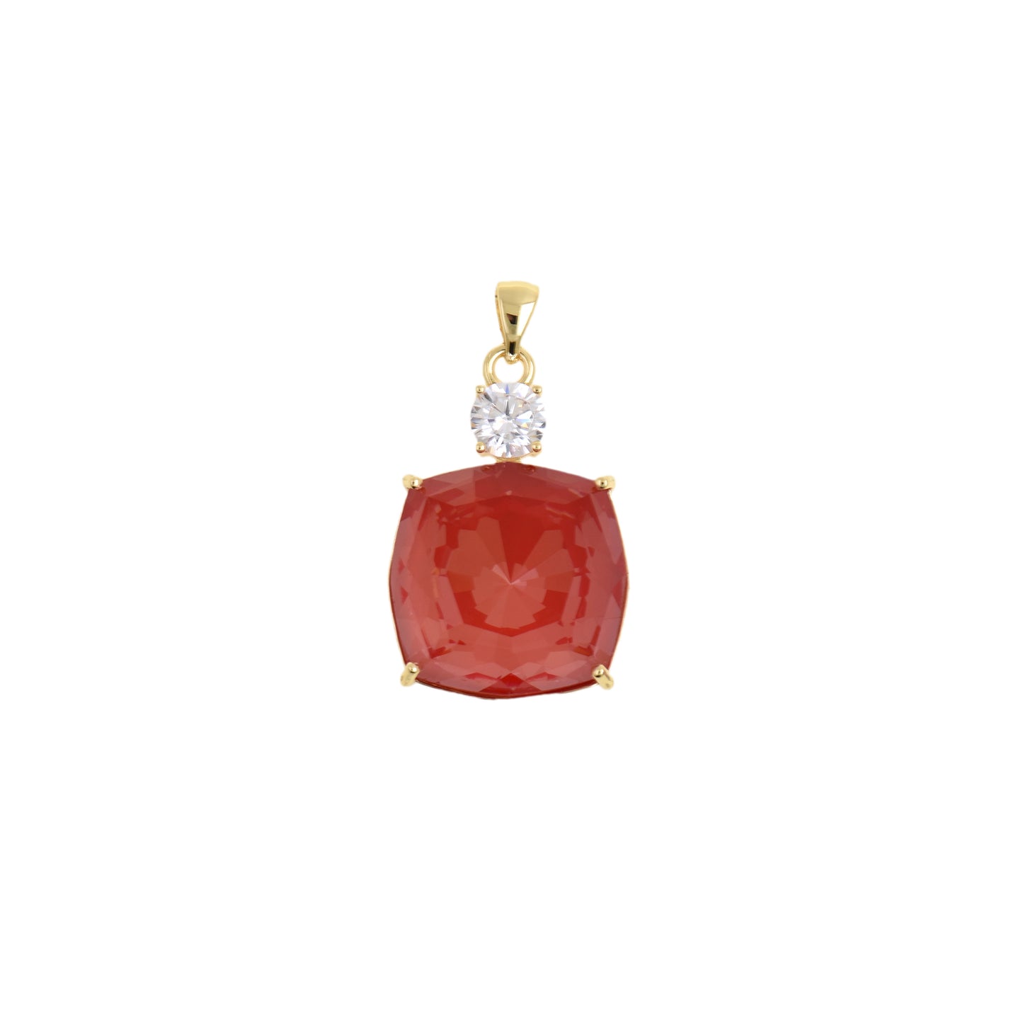 Chic Deep Square Pendant, Gold-Edged with Crystal Top 18.7x28.1mm