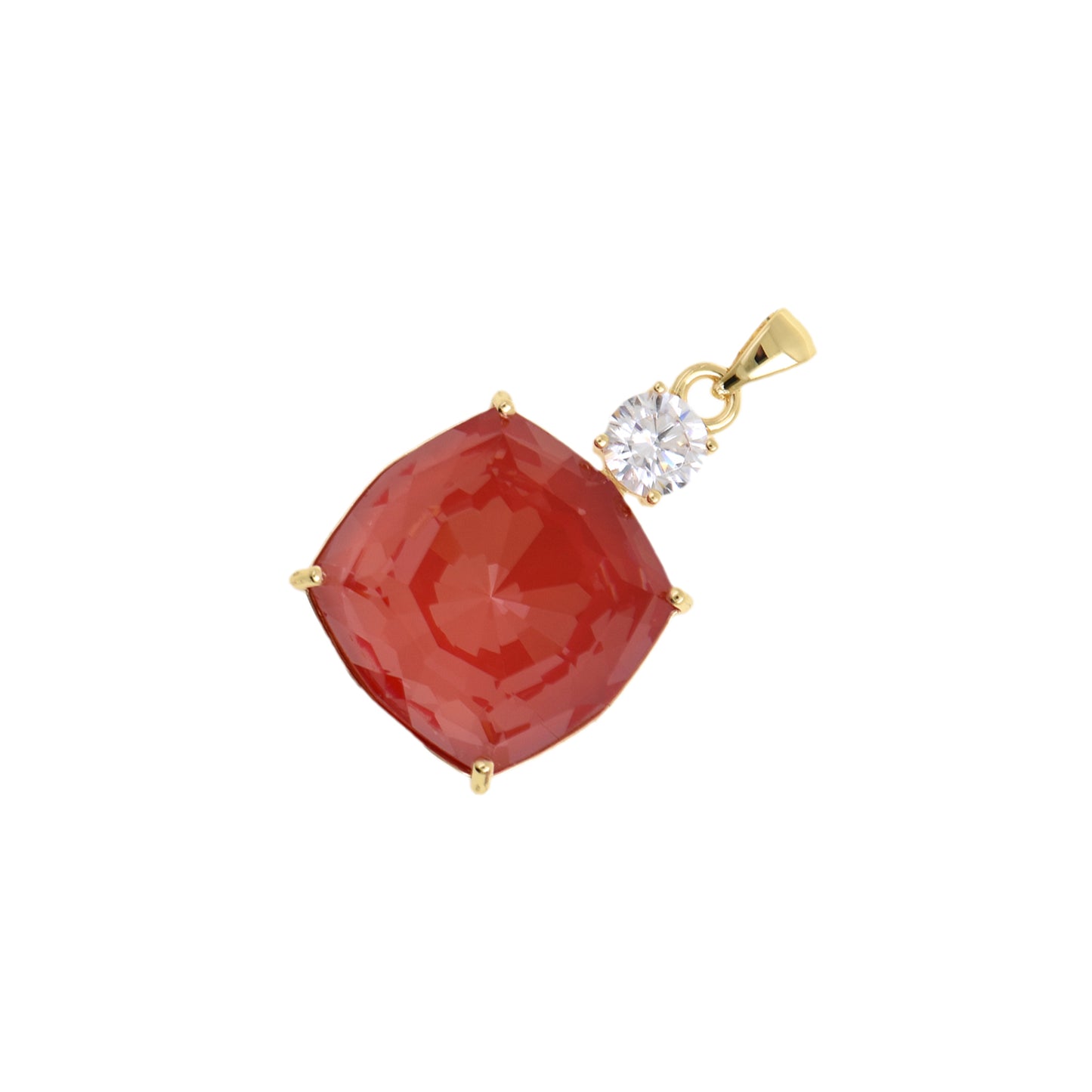 Chic Deep Square Pendant, Gold-Edged with Crystal Top 18.7x28.1mm