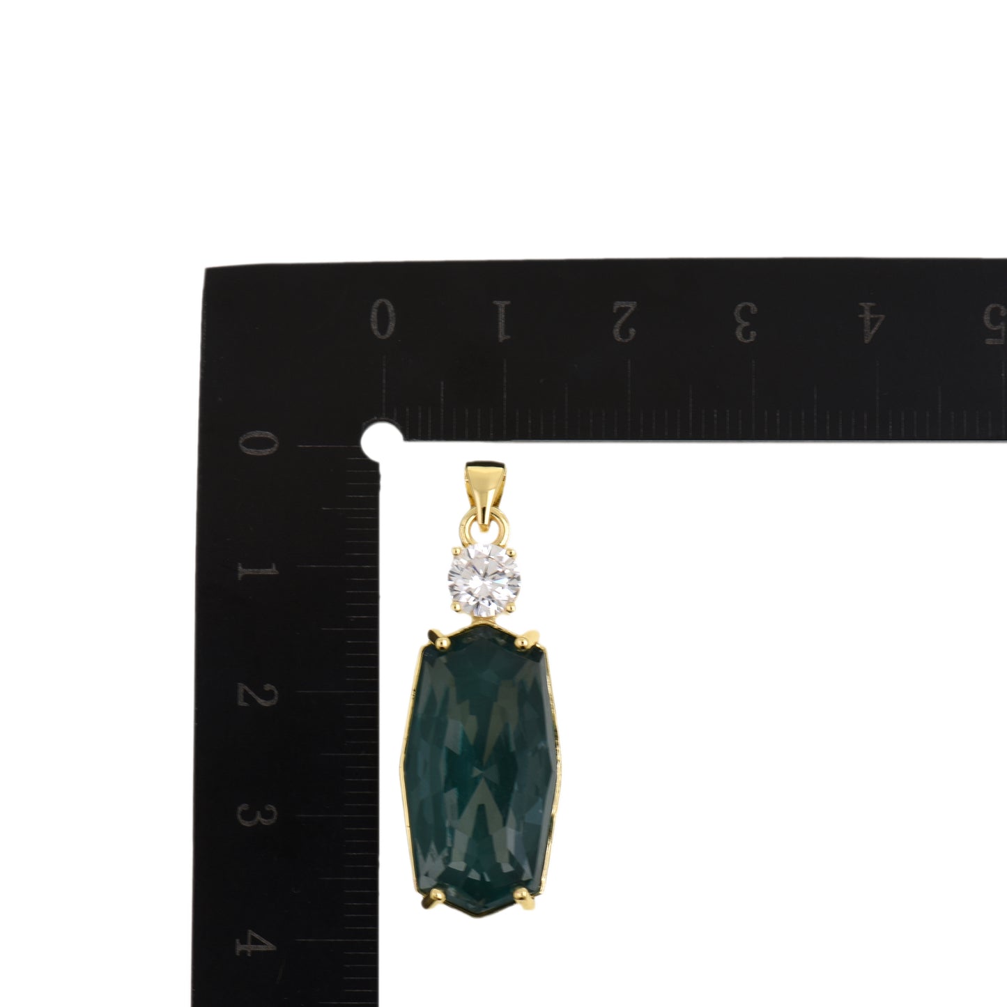 Sleek Deep Rectangle Pendant with Sparkling Gemstone 12.9x33.4mm