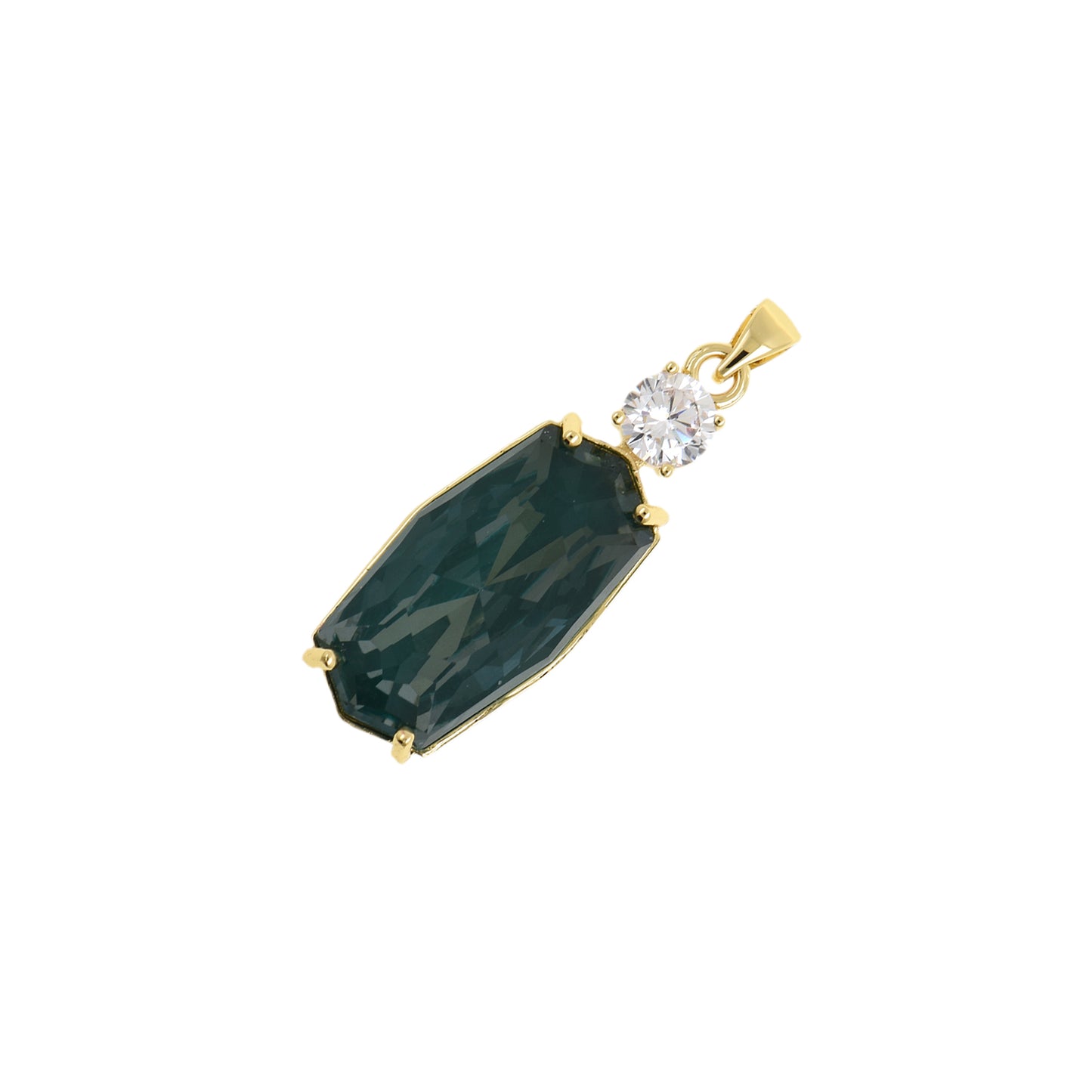 Sleek Deep Rectangle Pendant with Sparkling Gemstone 12.9x33.4mm