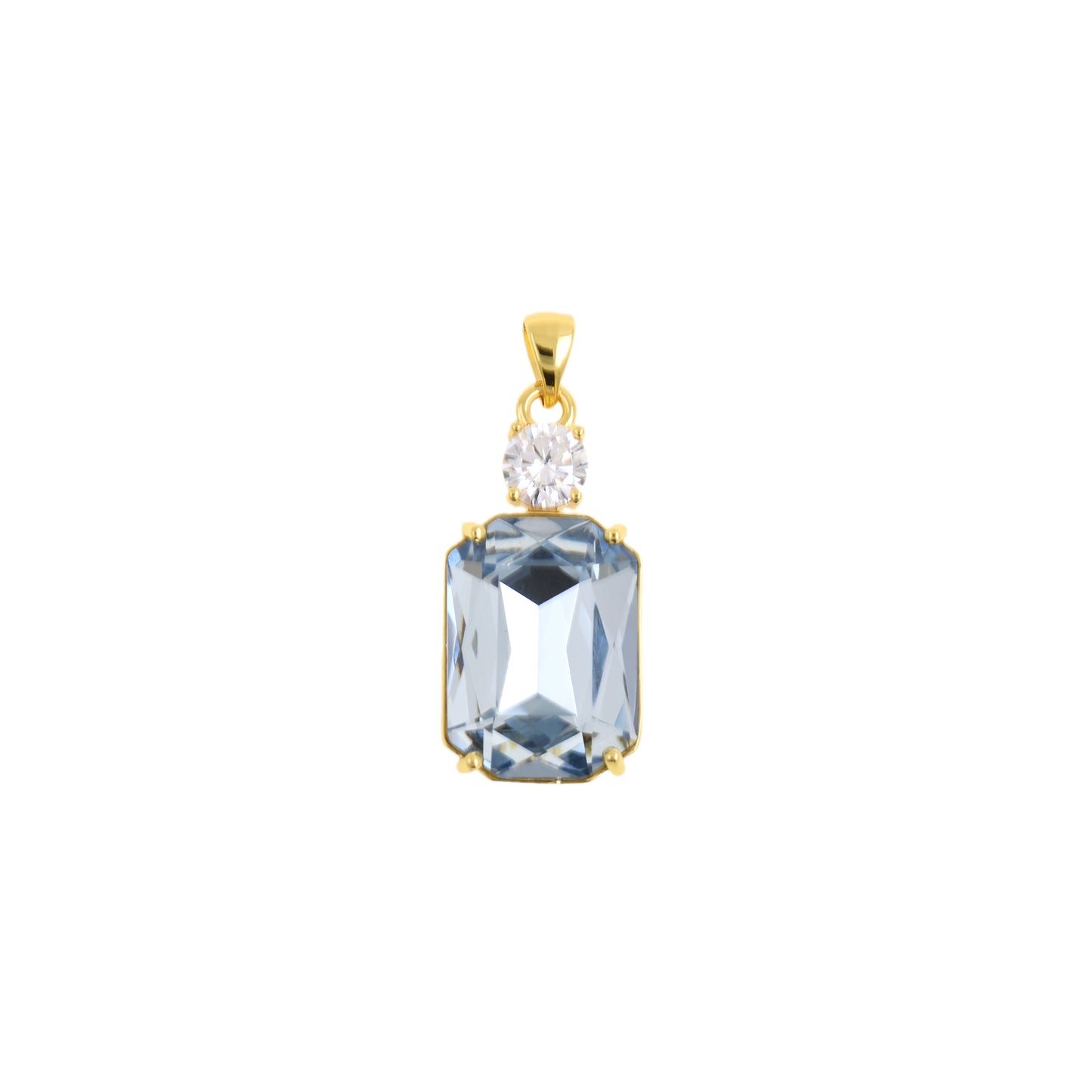 Refined Gold-Edged Square Charm, Faceted Pendant with Crystal Accent 13.8x28.2mm