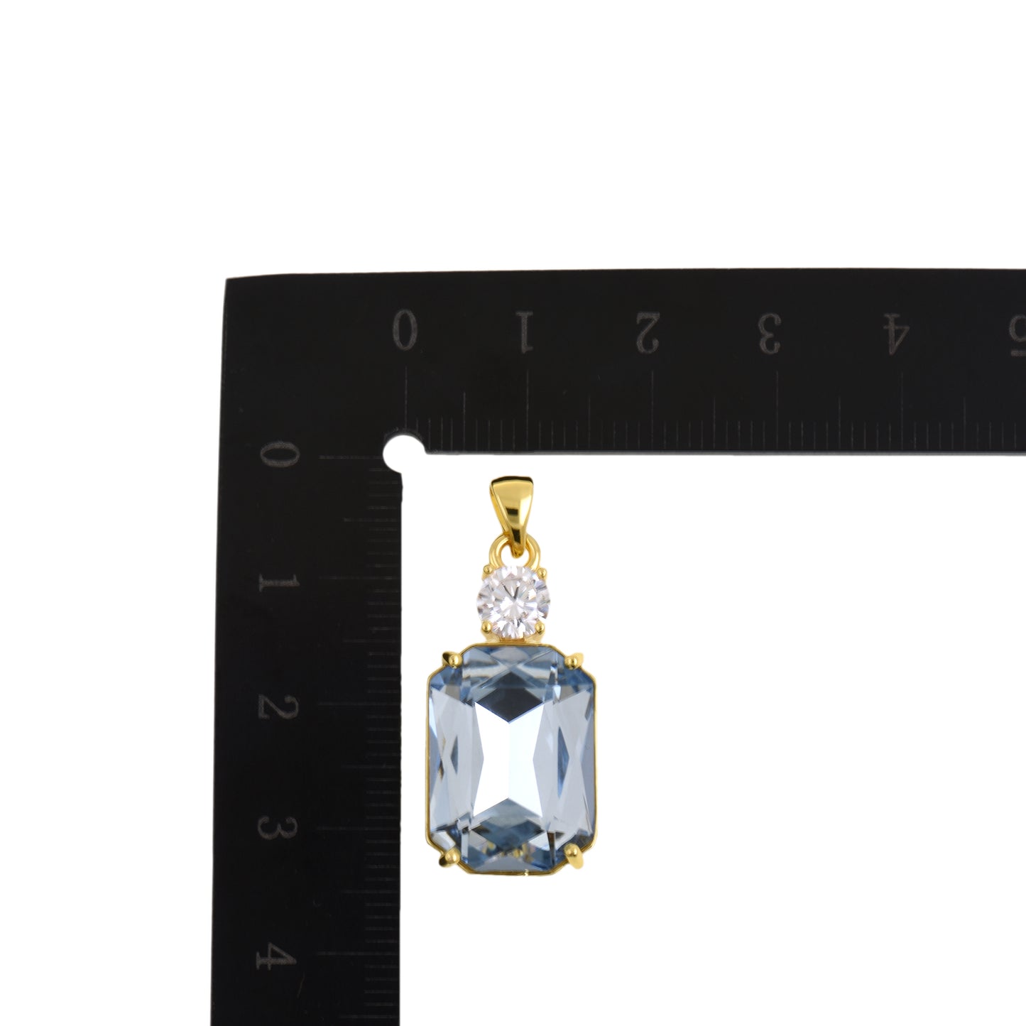 Refined Gold-Edged Square Charm, Faceted Pendant with Crystal Accent 13.8x28.2mm