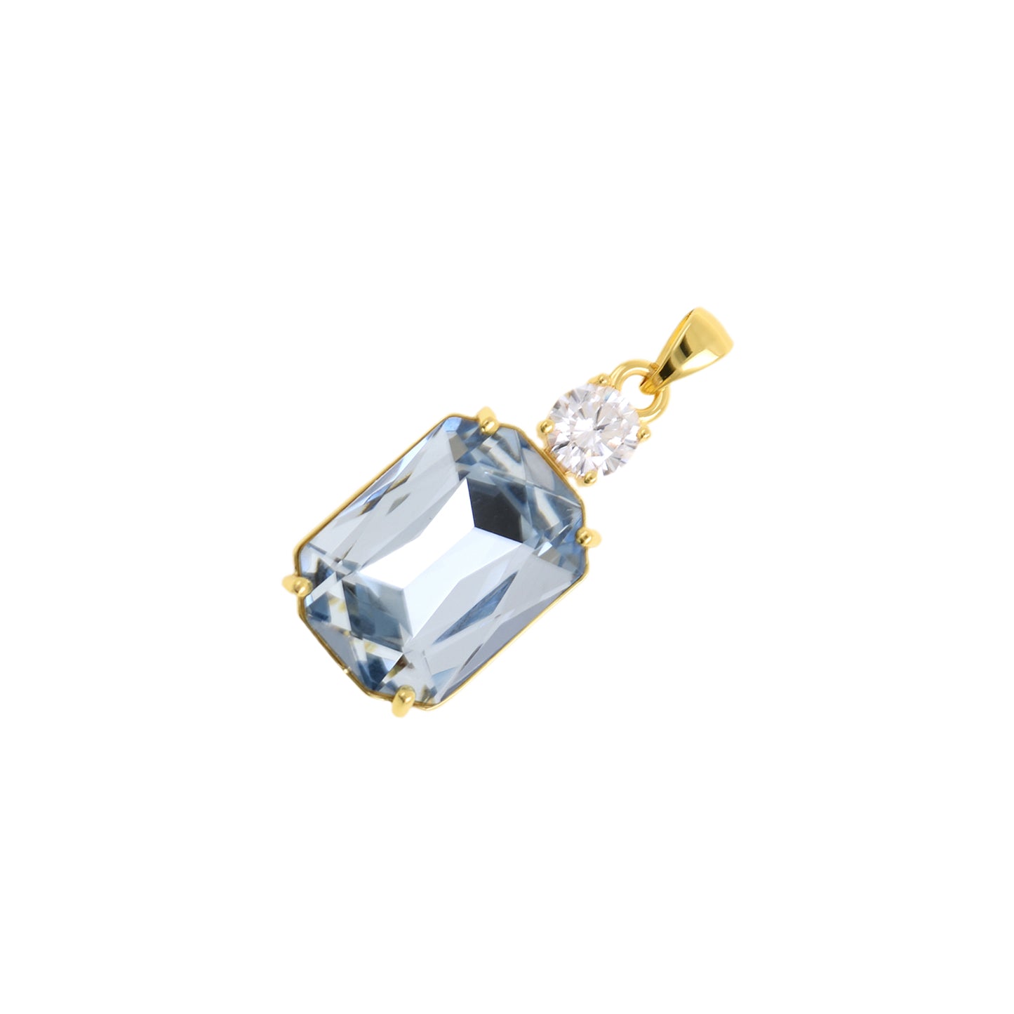 Refined Gold-Edged Square Charm, Faceted Pendant with Crystal Accent 13.8x28.2mm