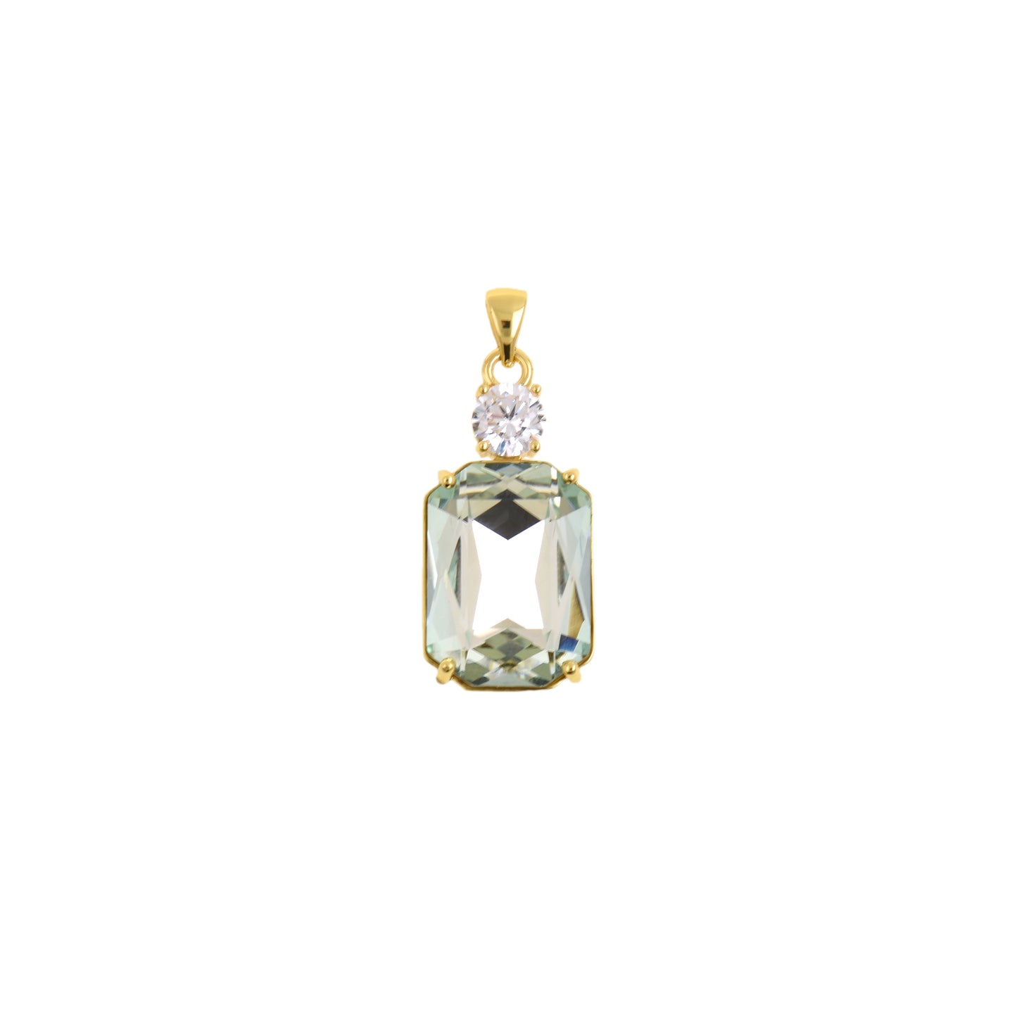 Refined Gold-Edged Square Charm, Faceted Pendant with Crystal Accent 13.8x28.2mm