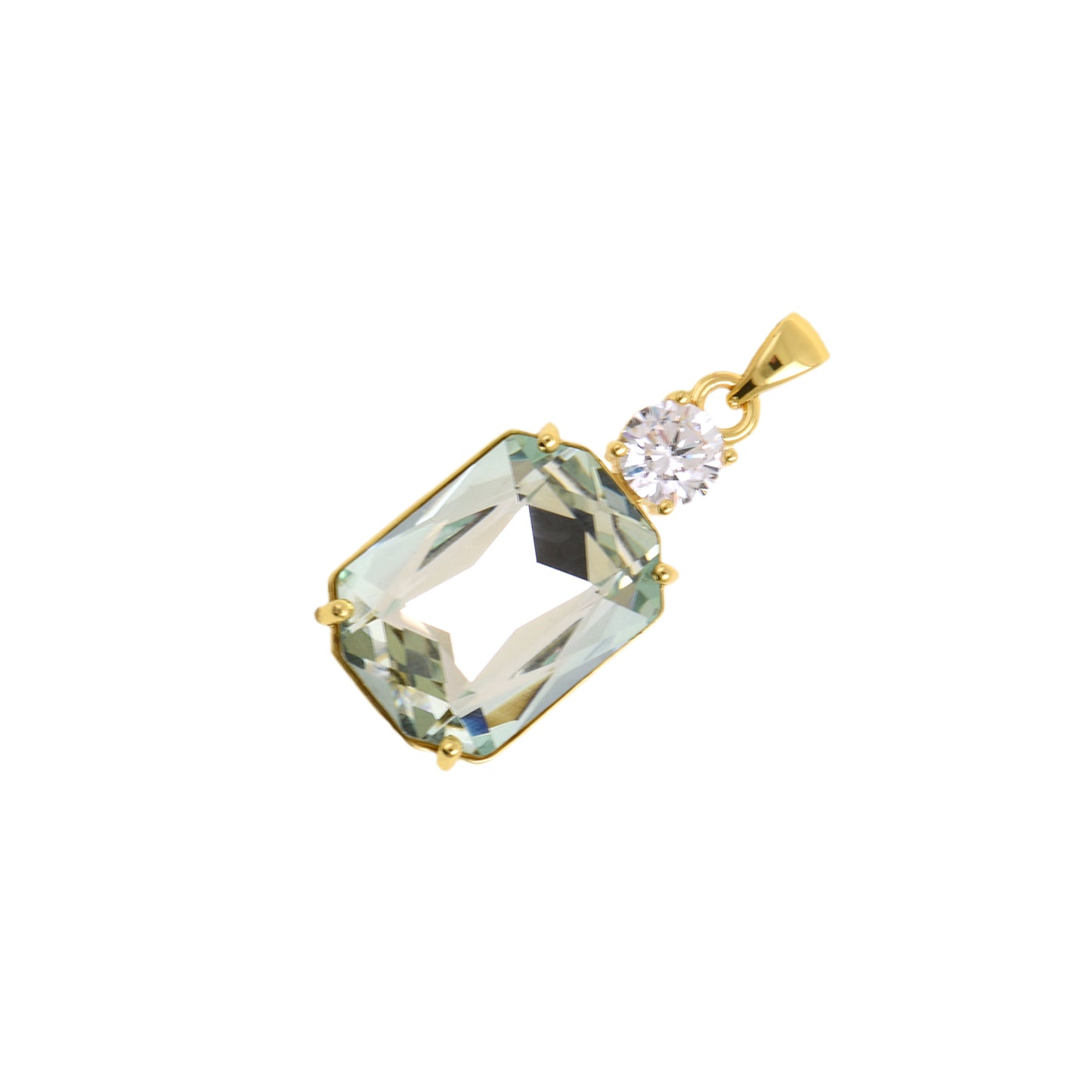 Refined Gold-Edged Square Charm, Faceted Pendant with Crystal Accent 13.8x28.2mm