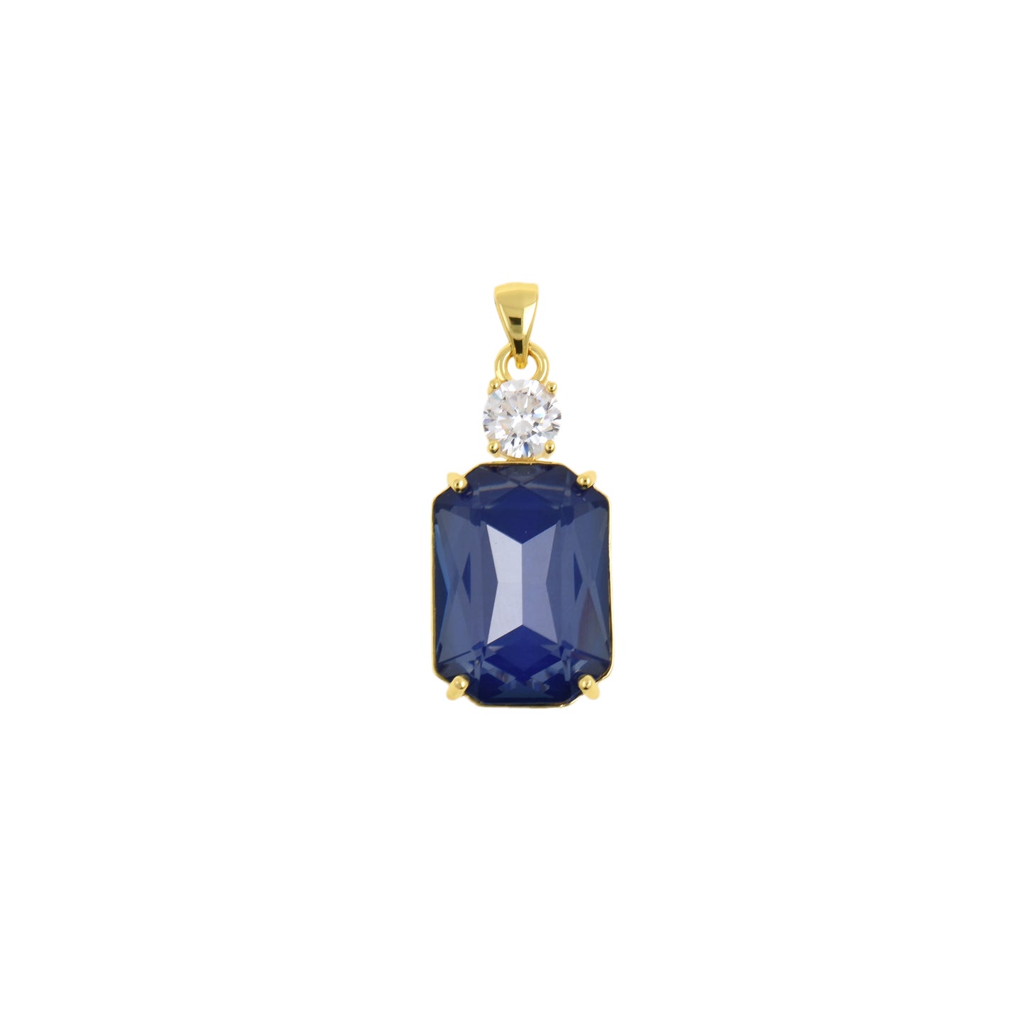 Refined Gold-Edged Square Charm, Faceted Pendant with Crystal Accent 13.8x28.2mm
