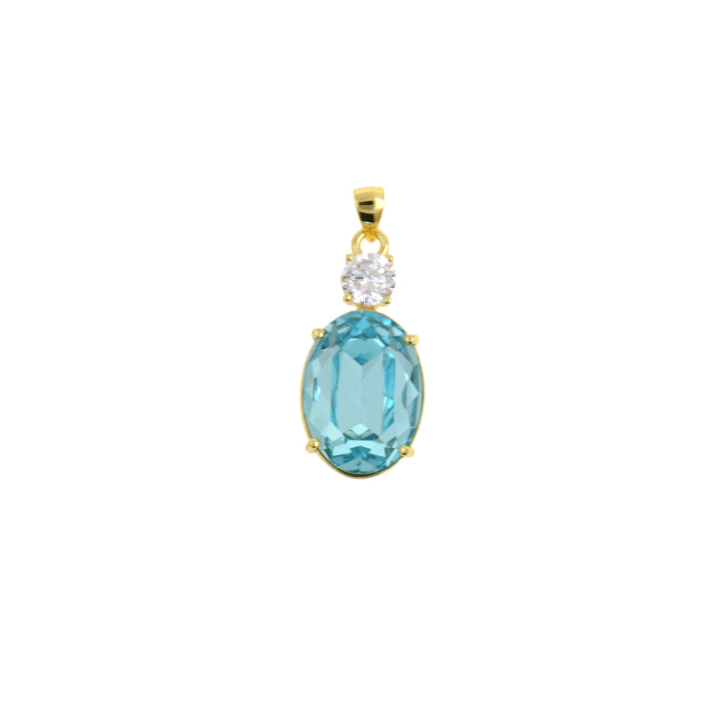 Beautiful Oval Necklace Pendant, Gold-Trimmed with Gemstone Detail 13x28.2mm