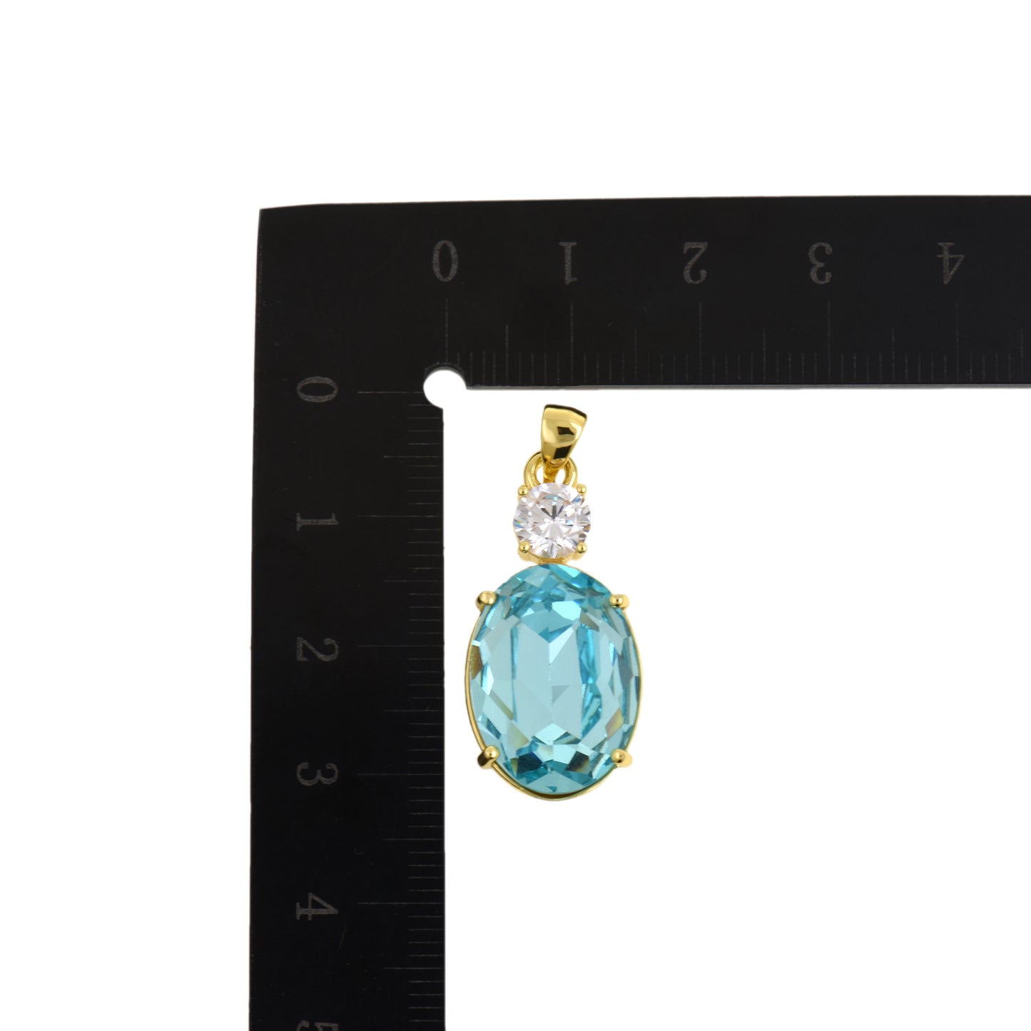 Beautiful Oval Necklace Pendant, Gold-Trimmed with Gemstone Detail 13x28.2mm
