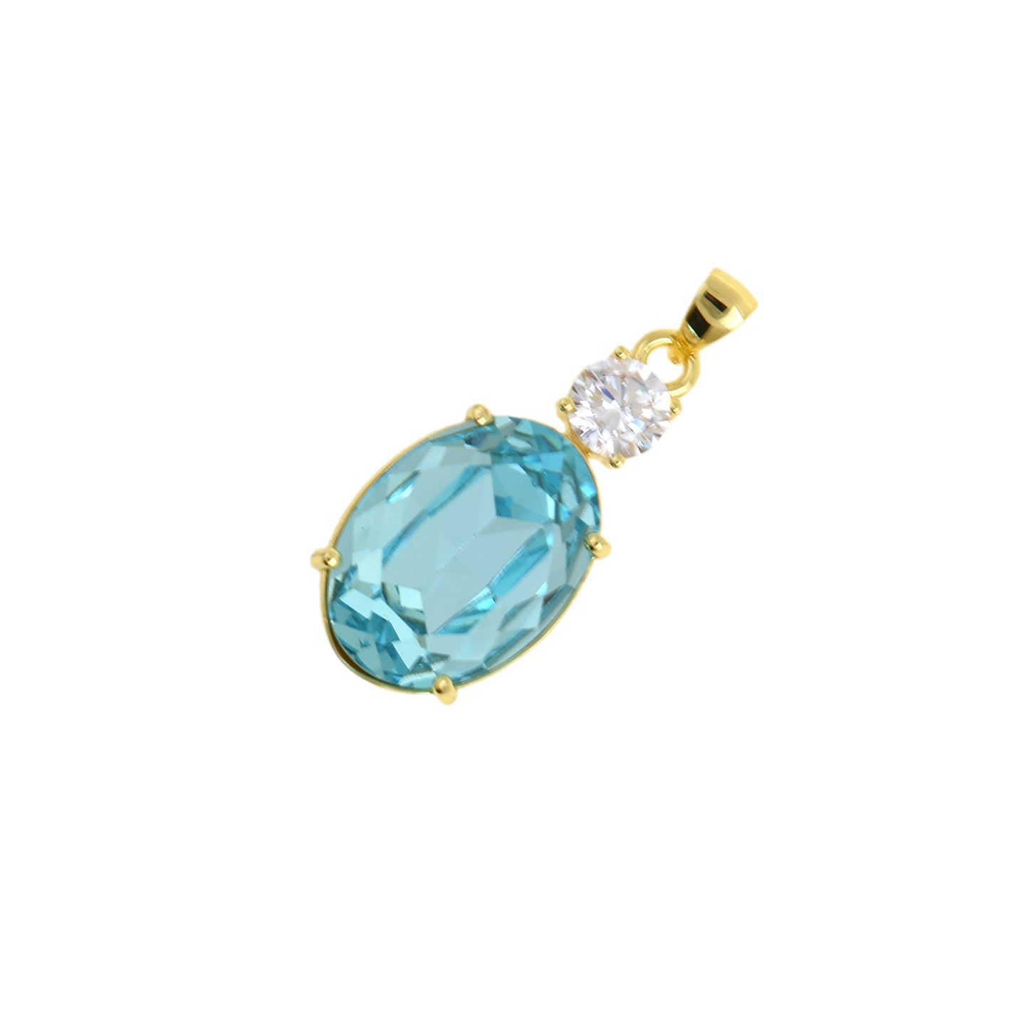 Beautiful Oval Necklace Pendant, Gold-Trimmed with Gemstone Detail 13x28.2mm