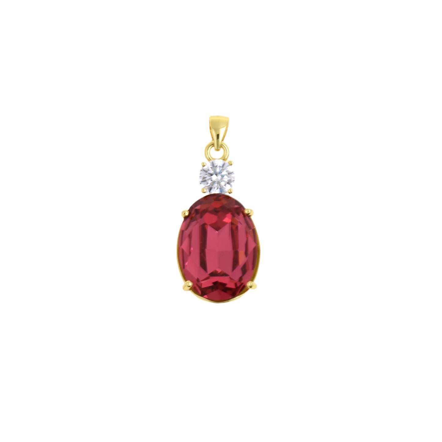Beautiful Oval Necklace Pendant, Gold-Trimmed with Gemstone Detail 13x28.2mm