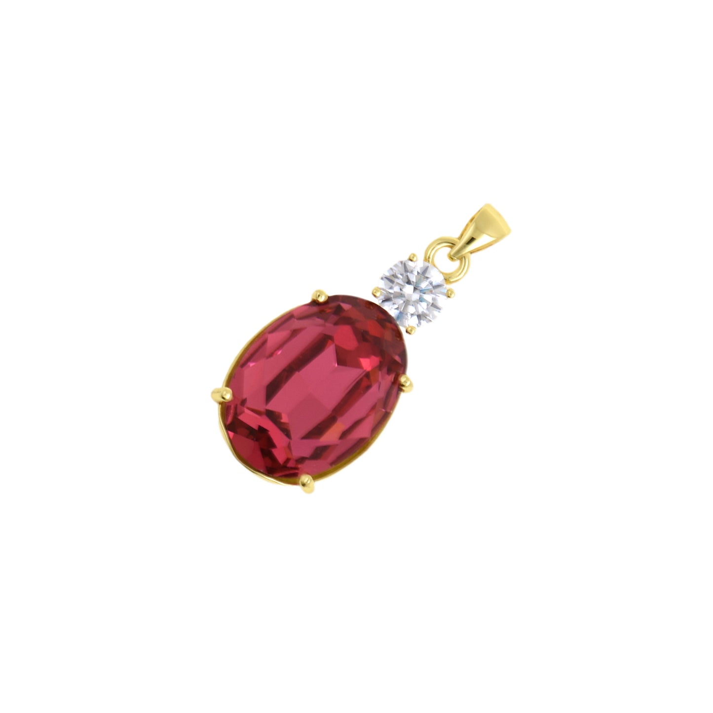 Beautiful Oval Necklace Pendant, Gold-Trimmed with Gemstone Detail 13x28.2mm