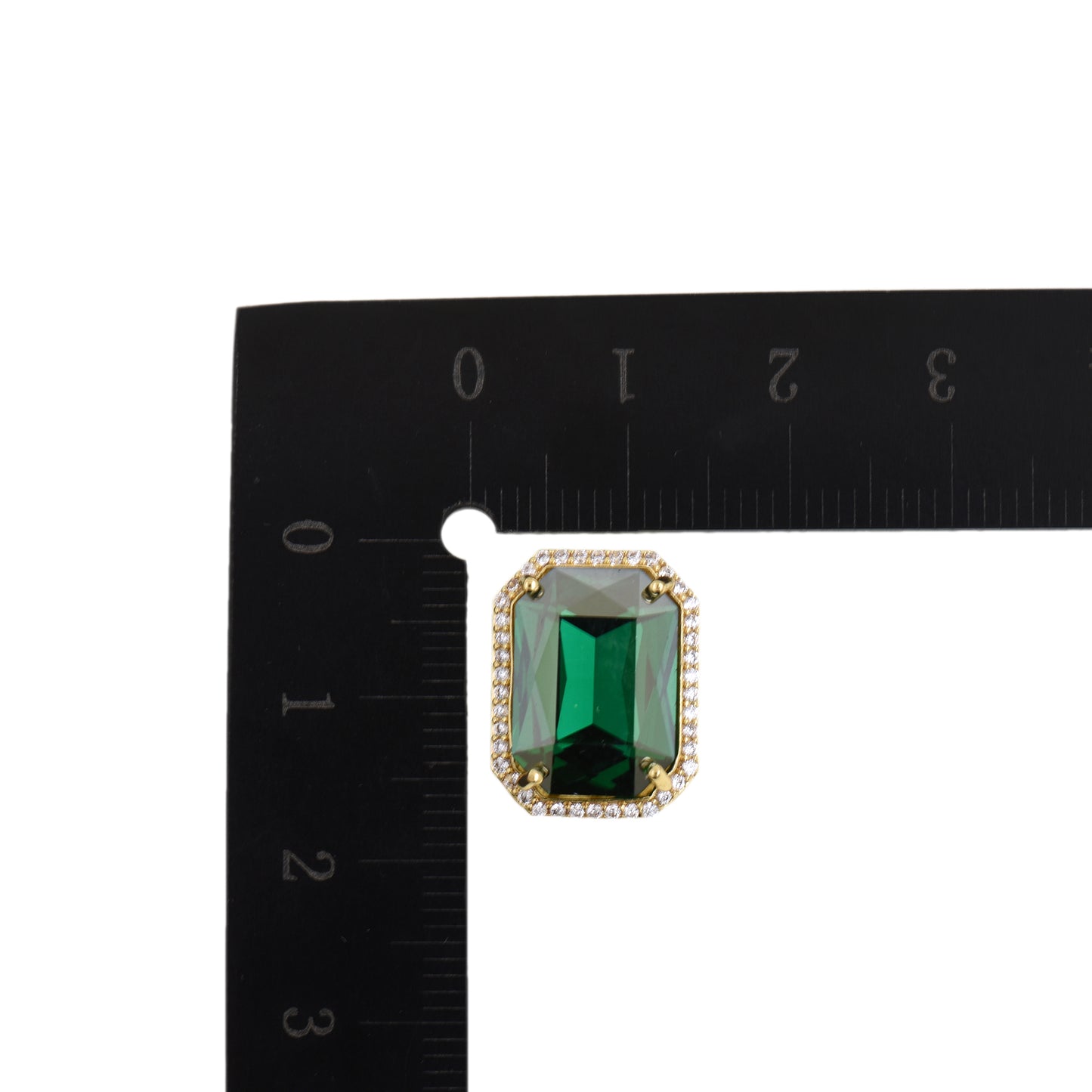 Vibrant Deep Green Rectangle Pendant with Gemstone Border 12.7x16.4mm