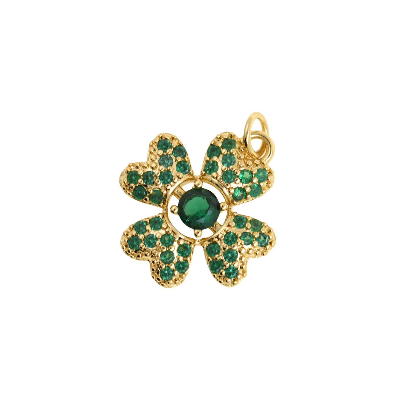 Luxurious Four-Leaf Clover Pendant with Green Gems 17x19.4mm
