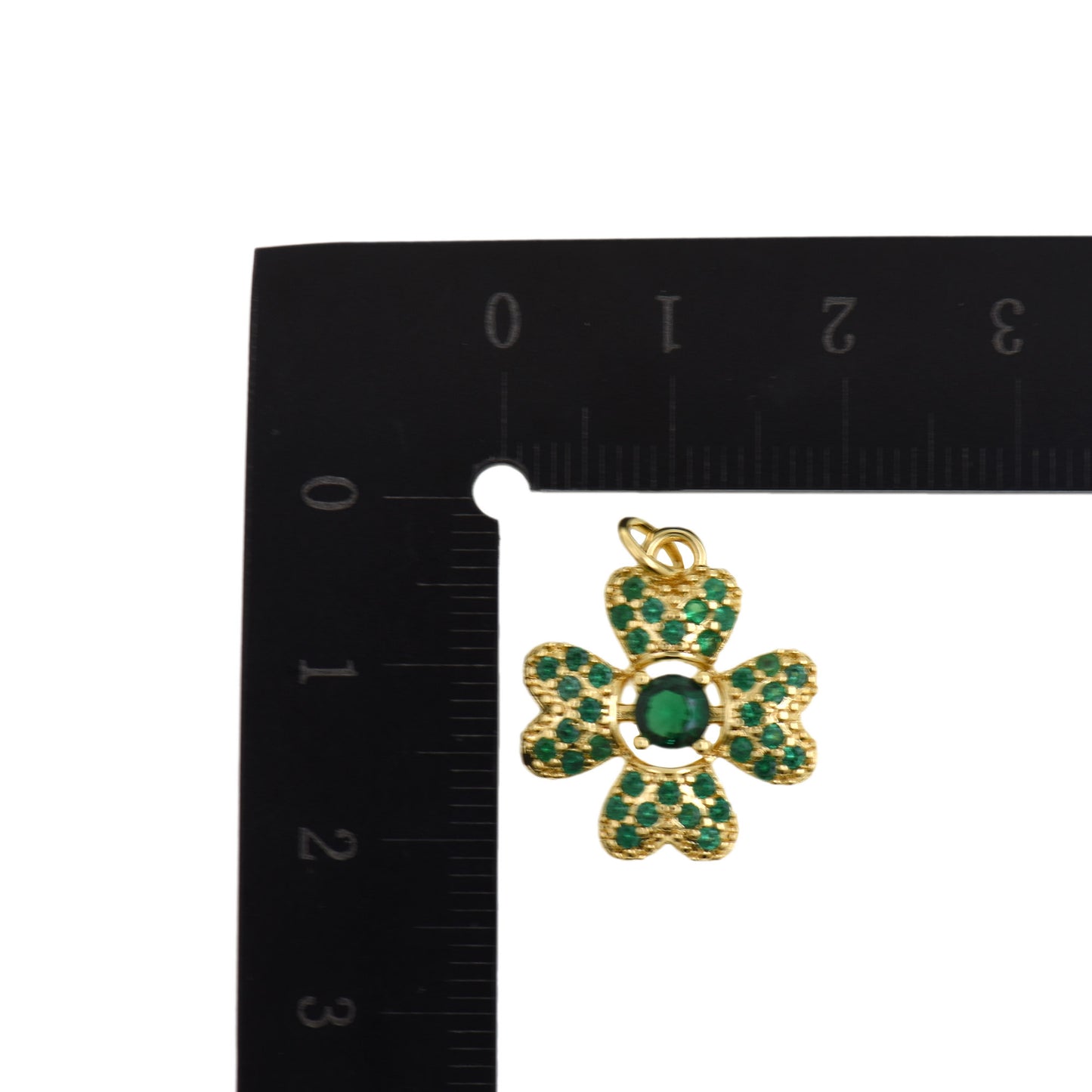 Luxurious Four-Leaf Clover Pendant with Green Gems 17x19.4mm