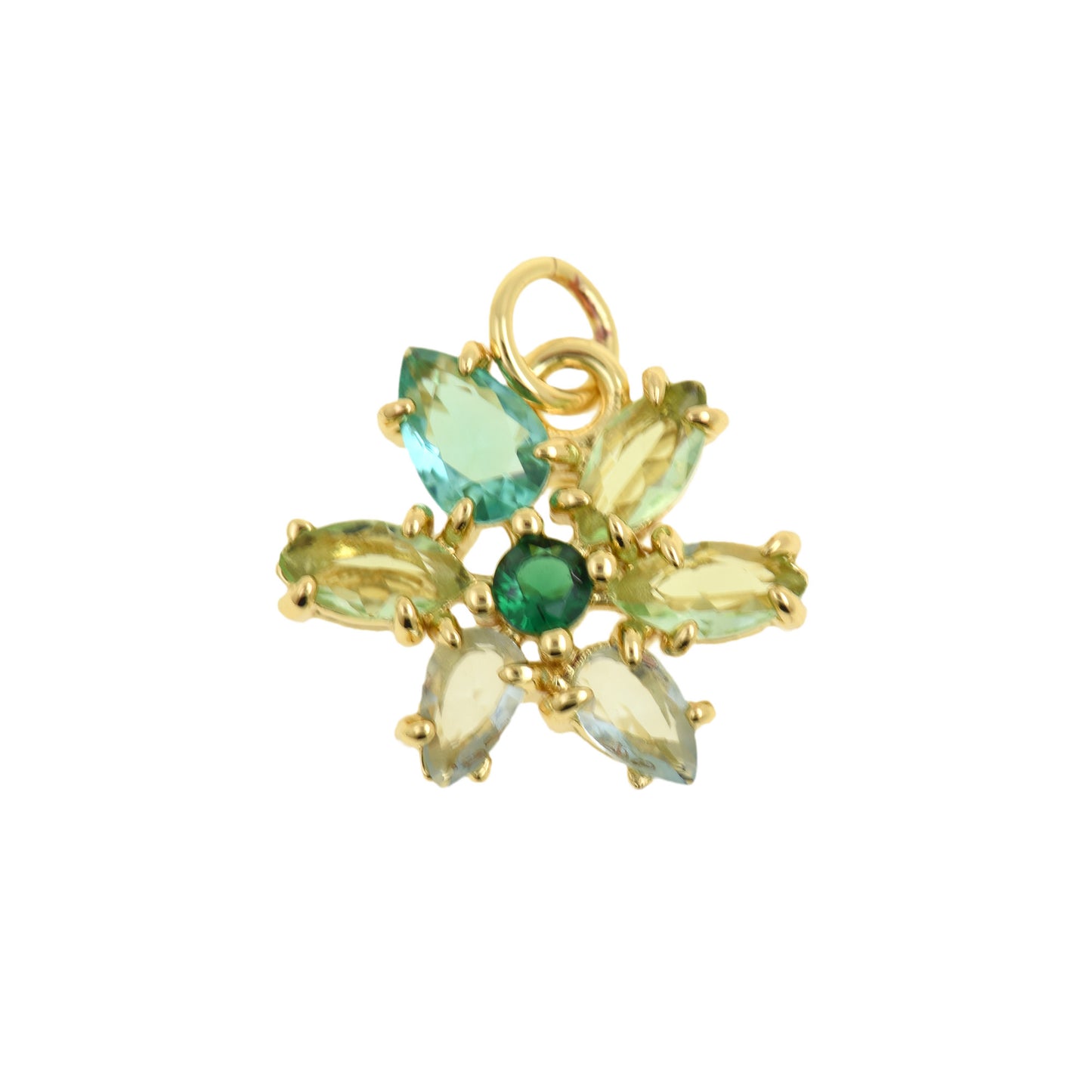 Gorgeous Blossom Charm with Green and Light Gems 7.8x16.3mm