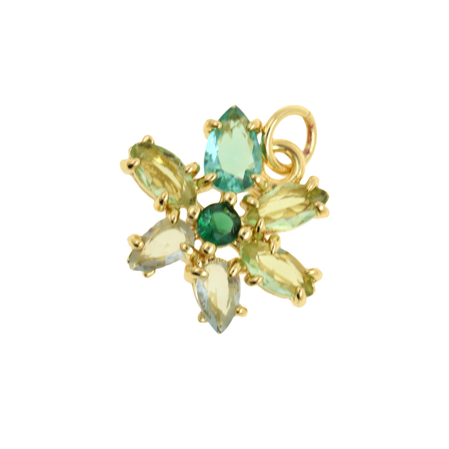 Gorgeous Blossom Charm with Green and Light Gems 7.8x16.3mm