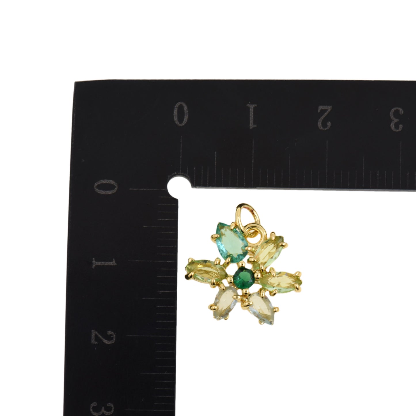 Gorgeous Blossom Charm with Green and Light Gems 7.8x16.3mm