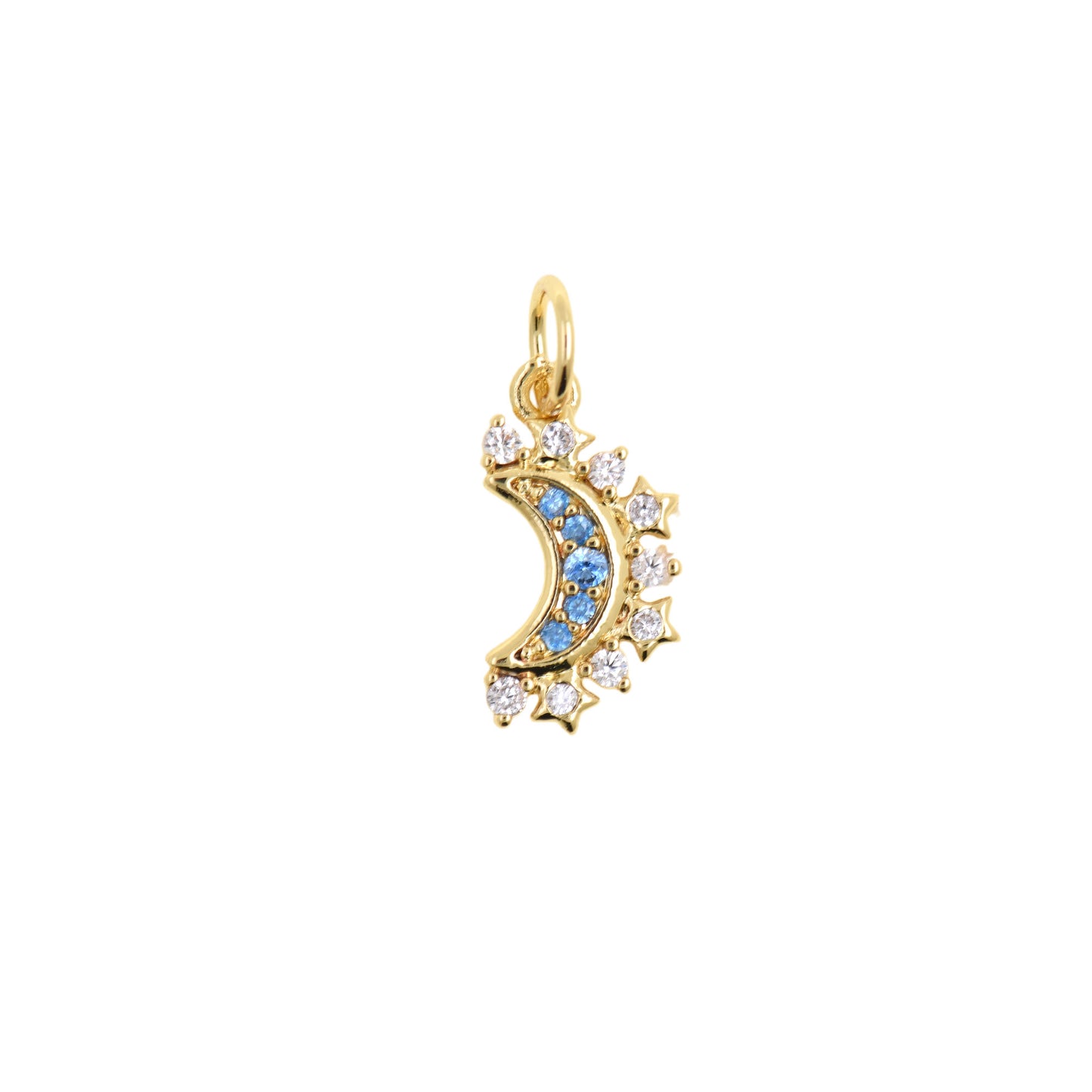 Celestial Moon And Star Charm With Blue CZ 6.8x13.8mm