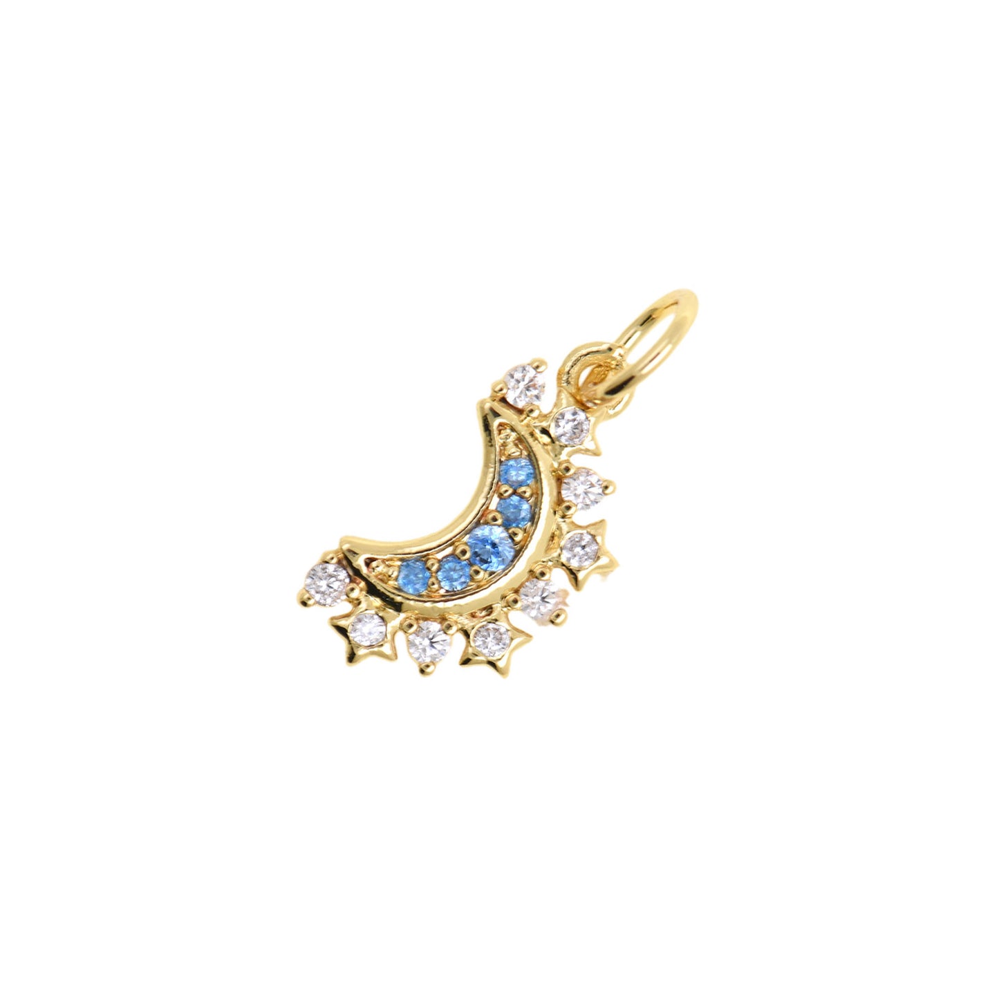 Celestial Moon And Star Charm With Blue CZ 6.8x13.8mm