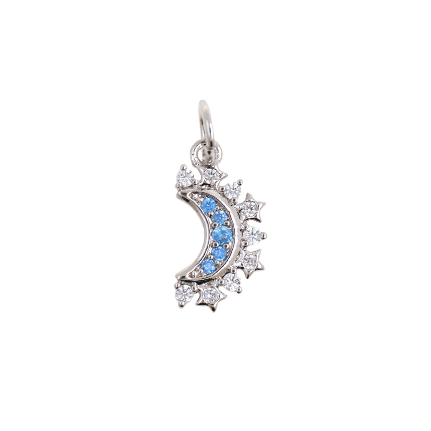 Celestial Moon And Star Charm With Blue CZ 6.8x13.8mm